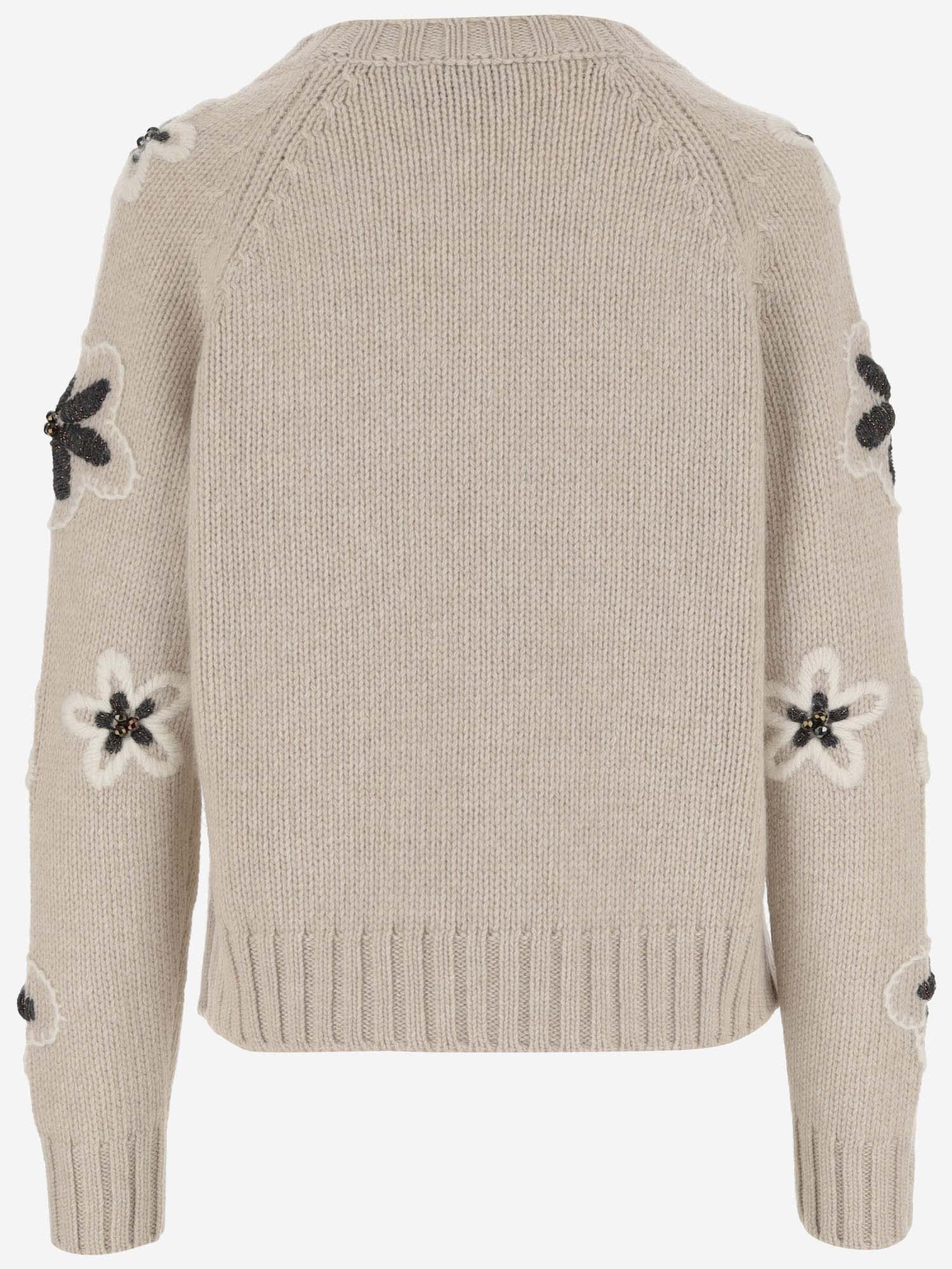 Shop Bruno Manetti Wool Blend Sweater With Flowers In Beige