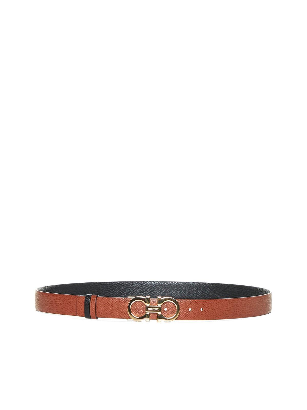 Shop Ferragamo Gancini Buckle Reversible Belt In Brown