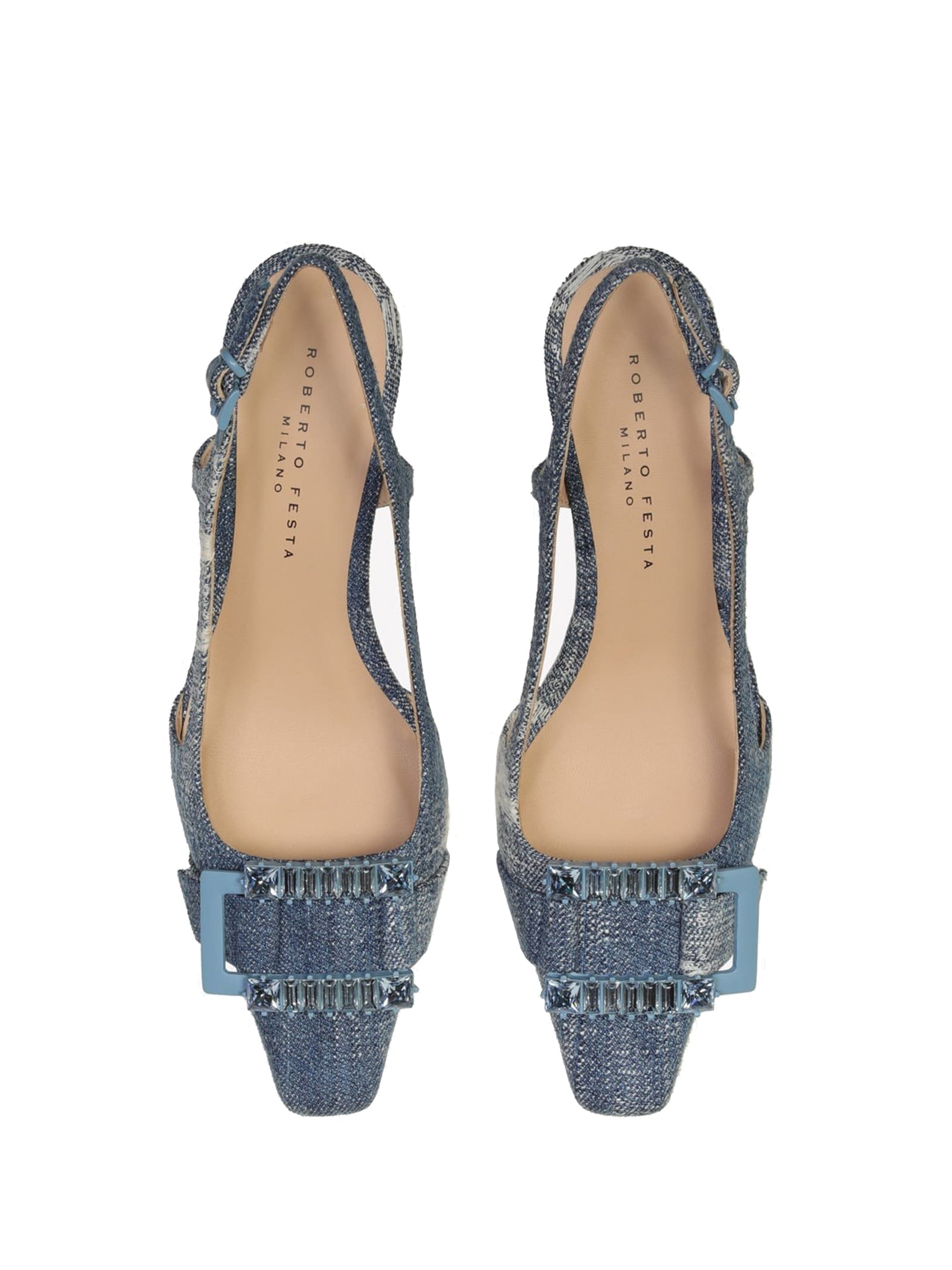 Shop Roberto Festa Chanel Slingback In Vintage Jeans With Accessory In Denim