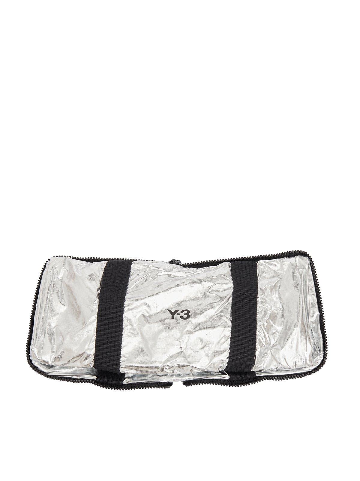 Shop Y-3 Logo Printed Zip-around Packable Tote Bag In Silver