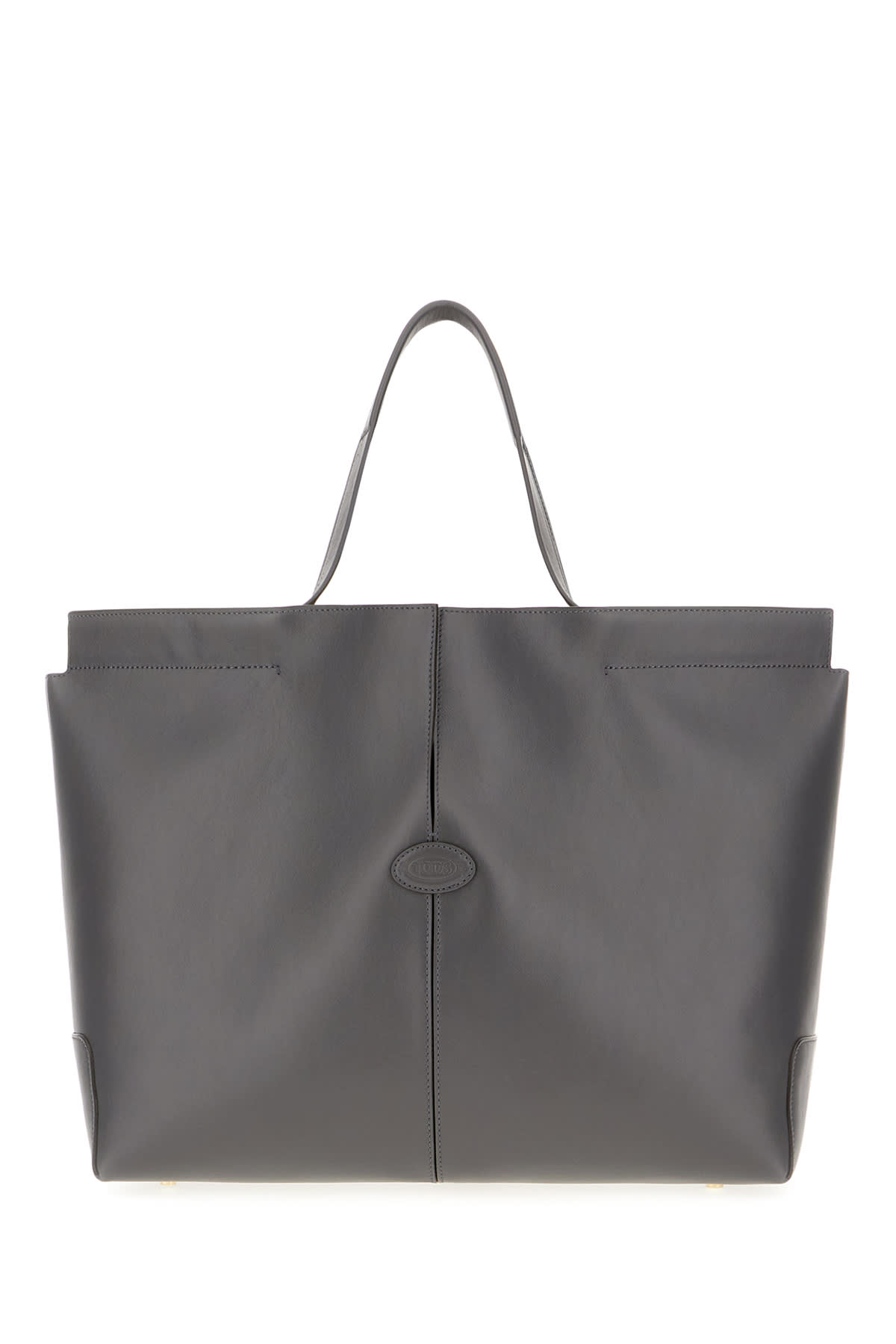 Shop Tod's Graphite Leather Medium Di Folio Shopping Bag In Black