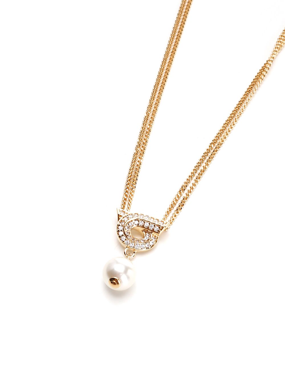 Shop Ferragamo Pendant Pearl Necklace In Gold