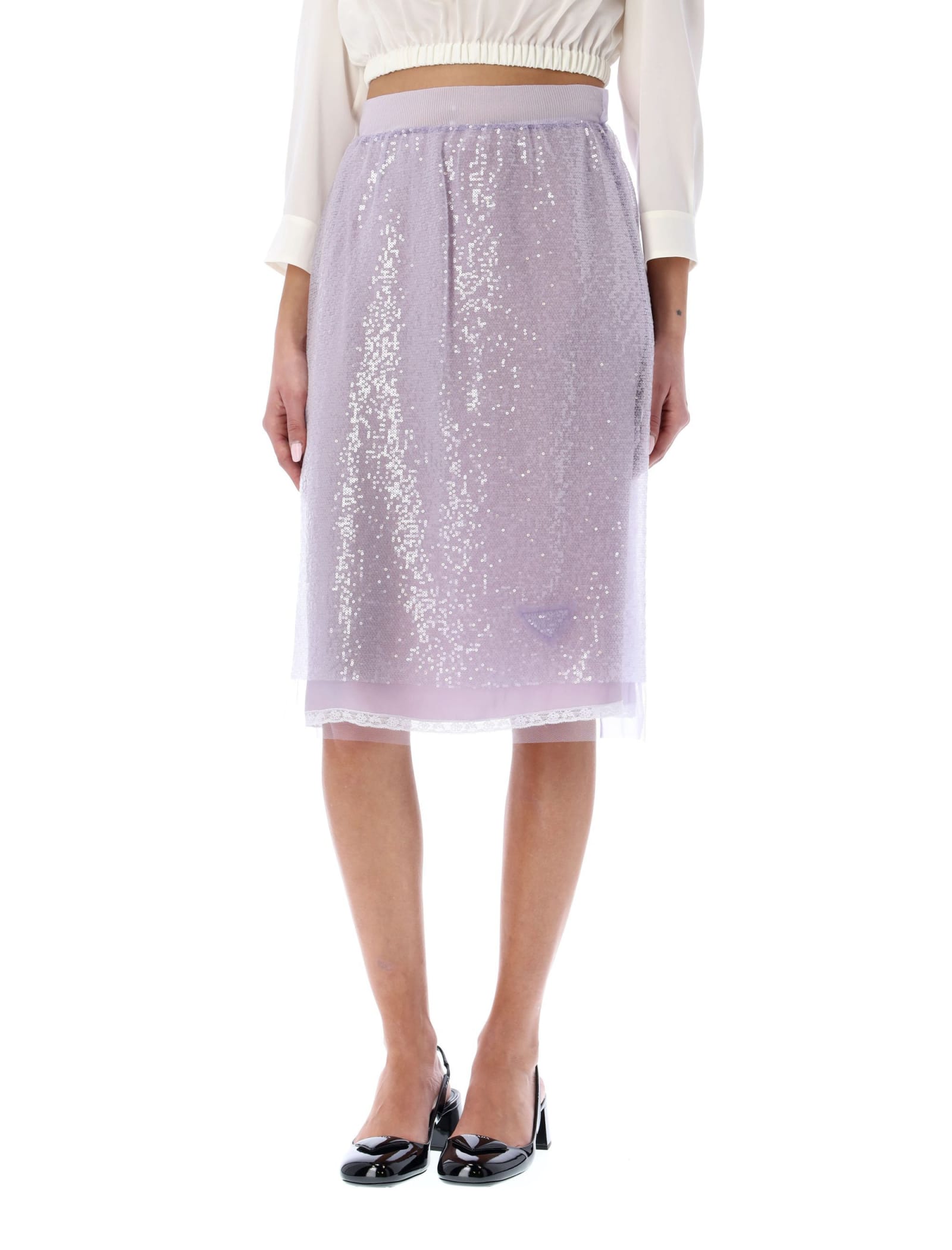 Prada Sequin Tulle Midi Skirt