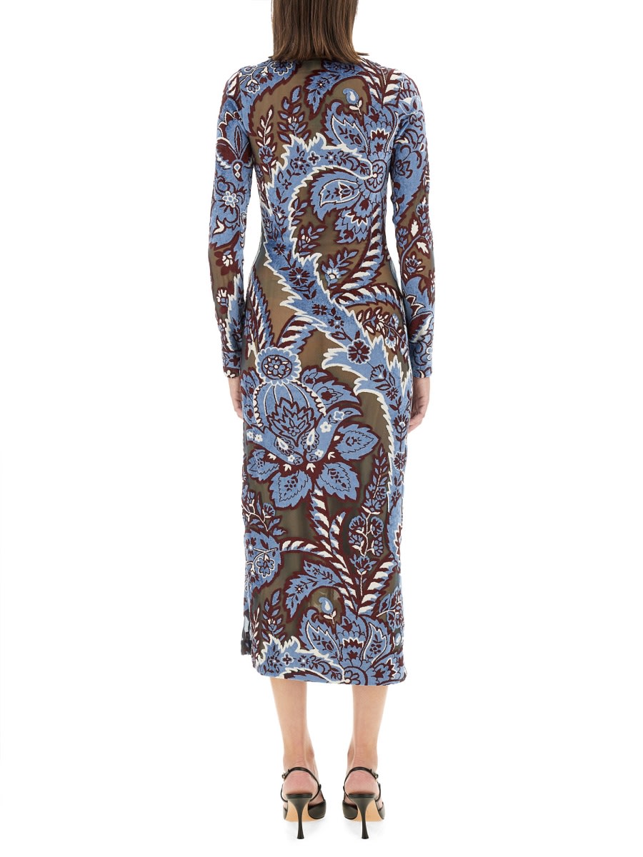 Shop Etro Velvet Jacquard Tulle Dress In Rosso/blu