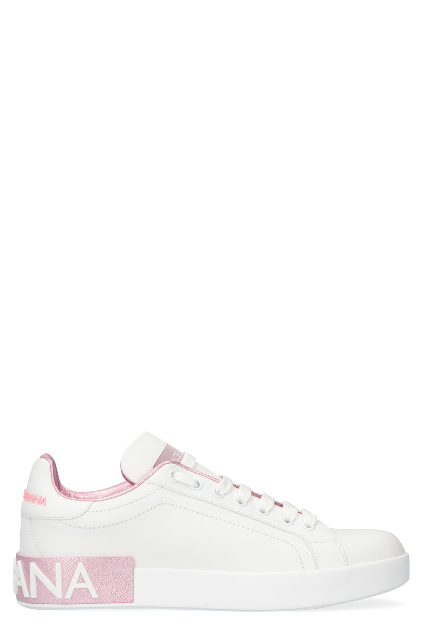 Shop Dolce & Gabbana Portofino Logo Detail Leather Sneakers In Bianco/rosa