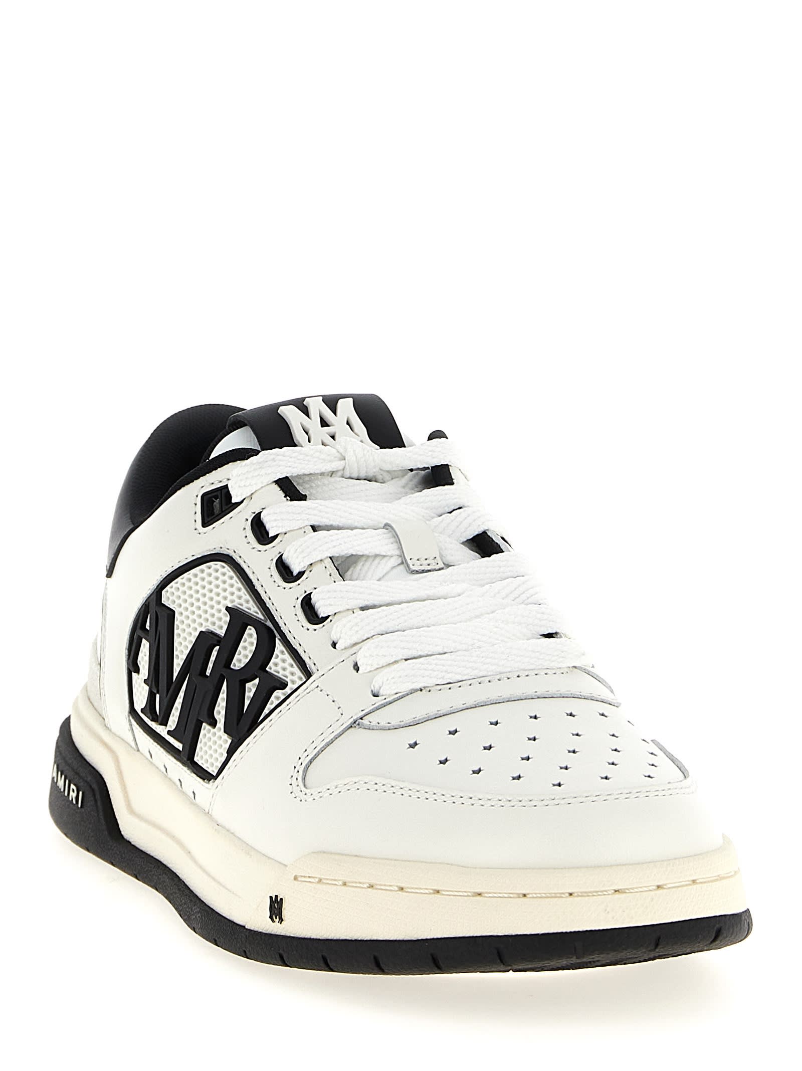 Amiri White Low Top Sneakers With Logo Patch On The Side And Contrasting Heel With Logo Lettering In Multi