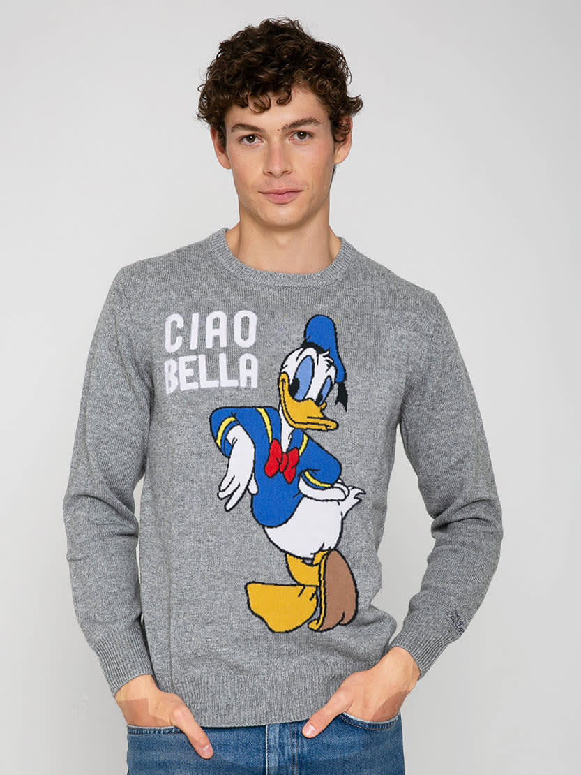 Mc2 Saint Barth Man Lightweight Sweater With Donald Duck Jacquard