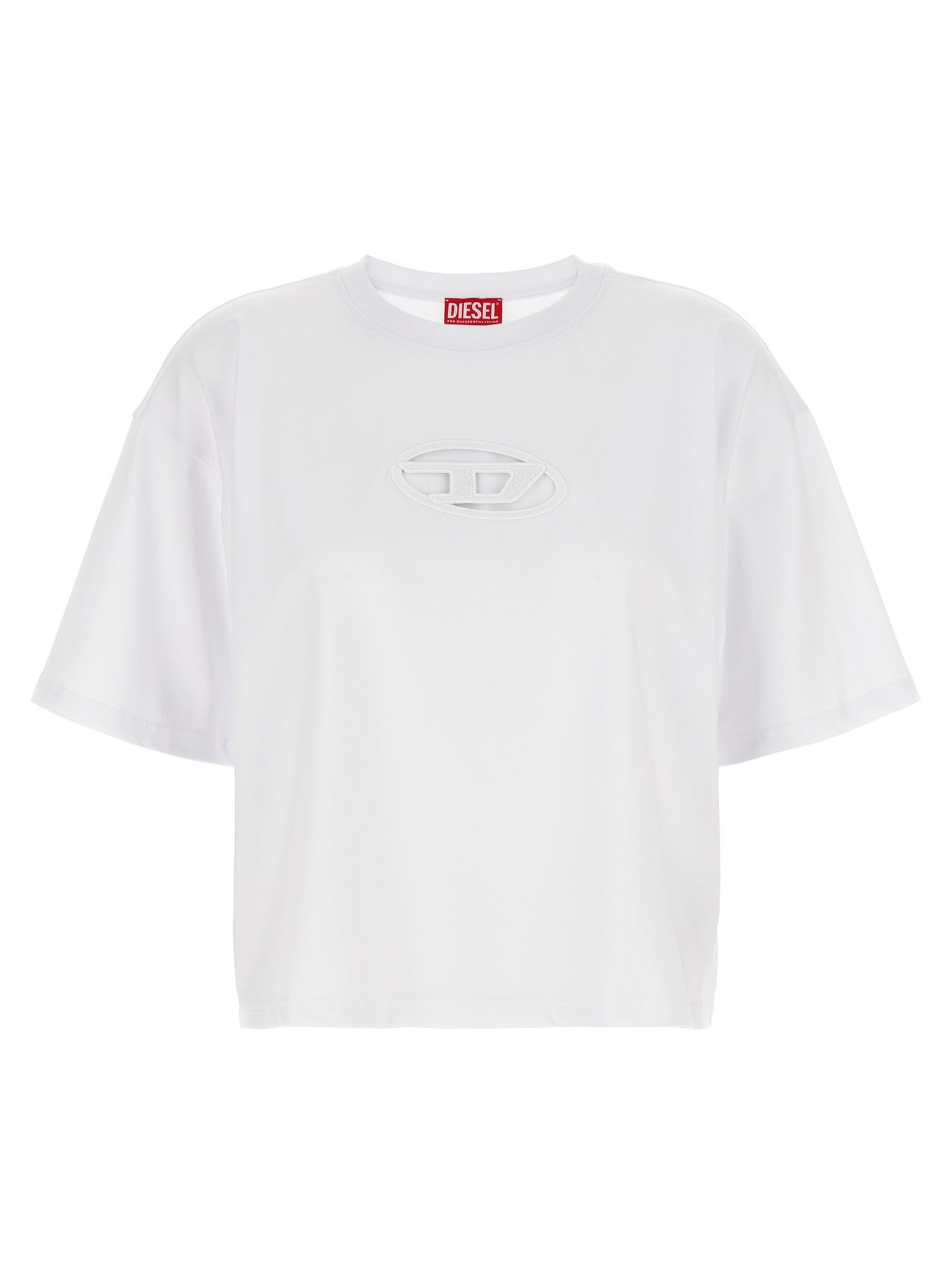 Shop Diesel T-buxt-crop-od Cotton T-shirt In White