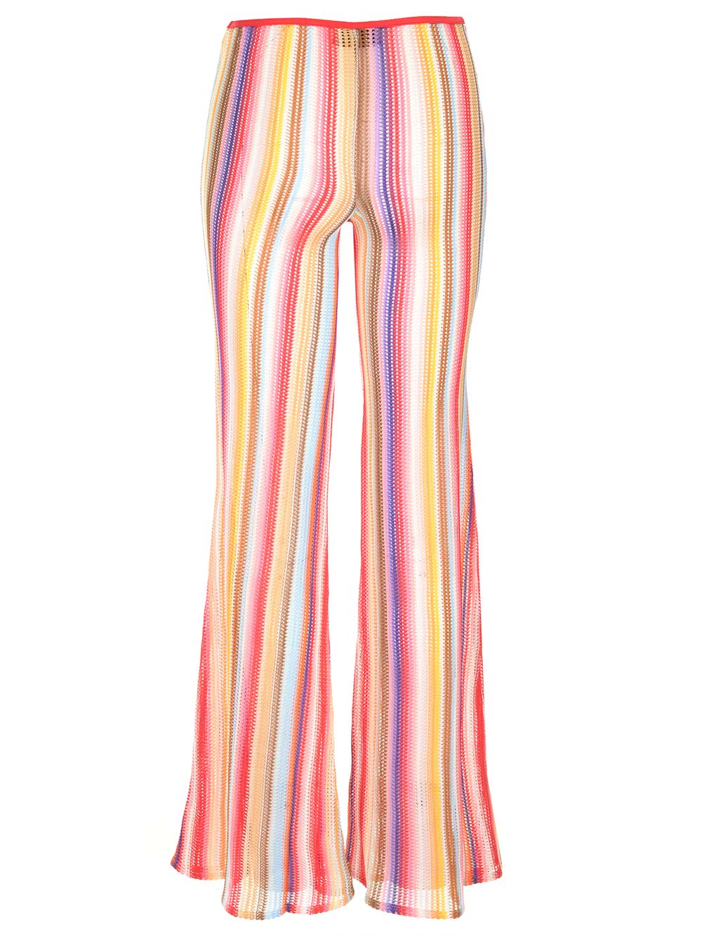 Shop Missoni Flared Viscose Knit Trousers In Multicolor Red Strip