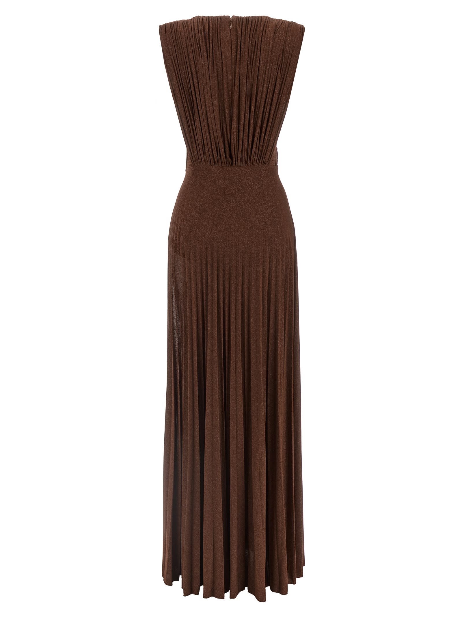 Elisabetta Franchi Celebrite V-neck Metallic Pleated Sleeveless Dress In Gray