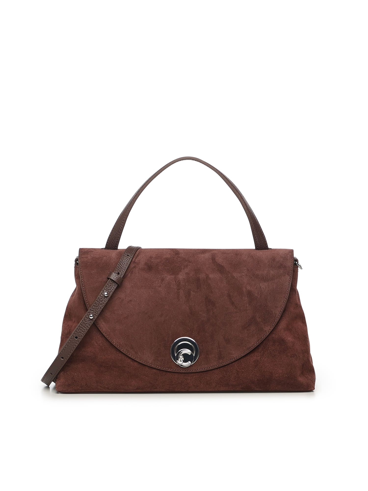 Coccinelle Suede Leather Shoulder Bag With Top Handle In Brown