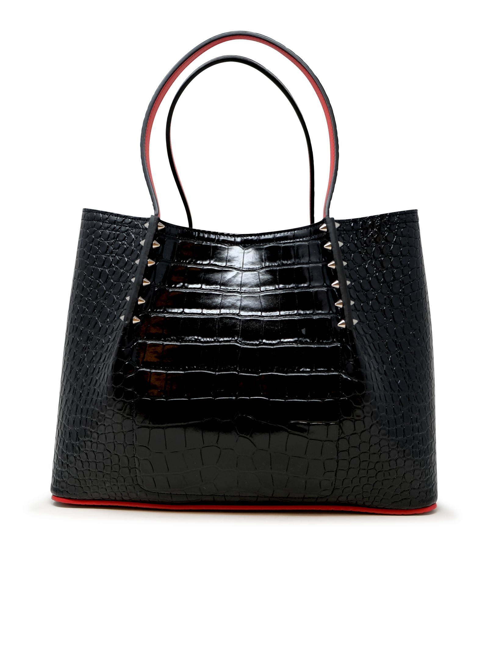 Shop Christian Louboutin Black Croco Leather Cabarock Small Calf Ali Bag