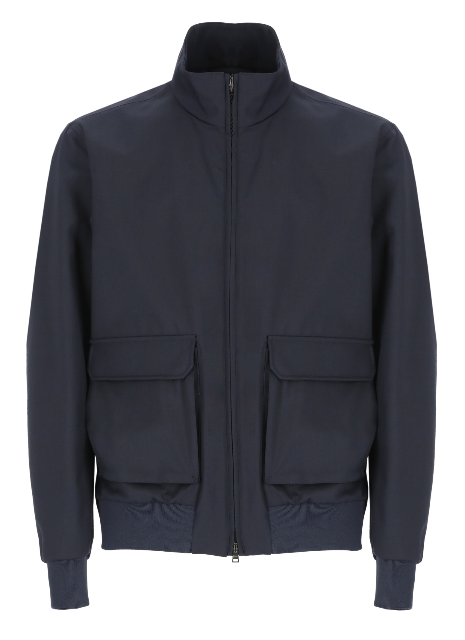 Shop Herno Wool Bomber Jacket In Blue