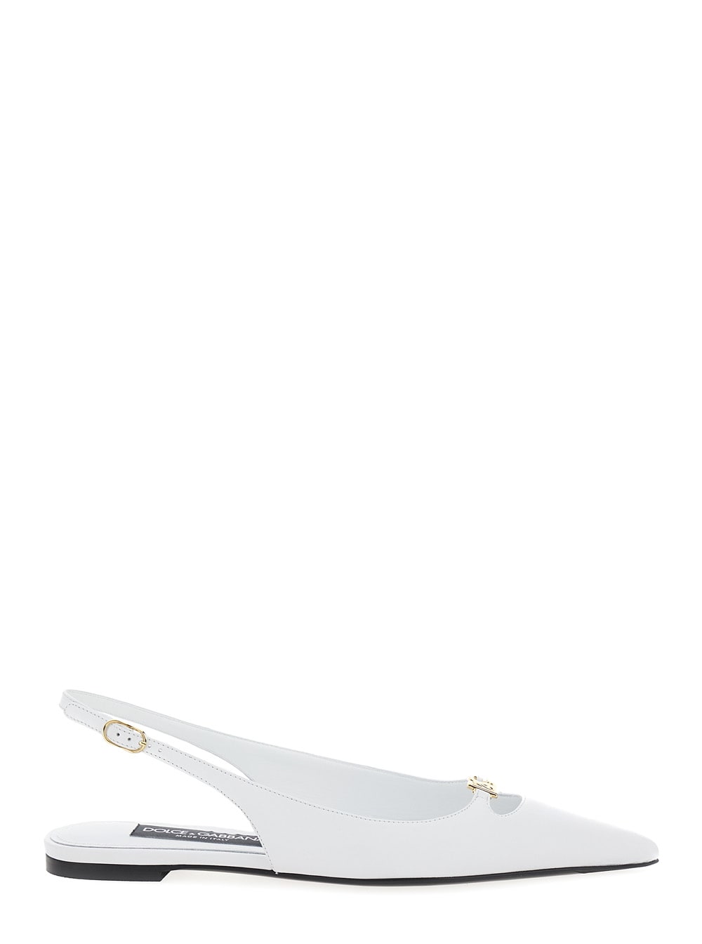 Dolce & Gabbana White Slingback Ballet Flats With Logo Detail In Leather Woman In White