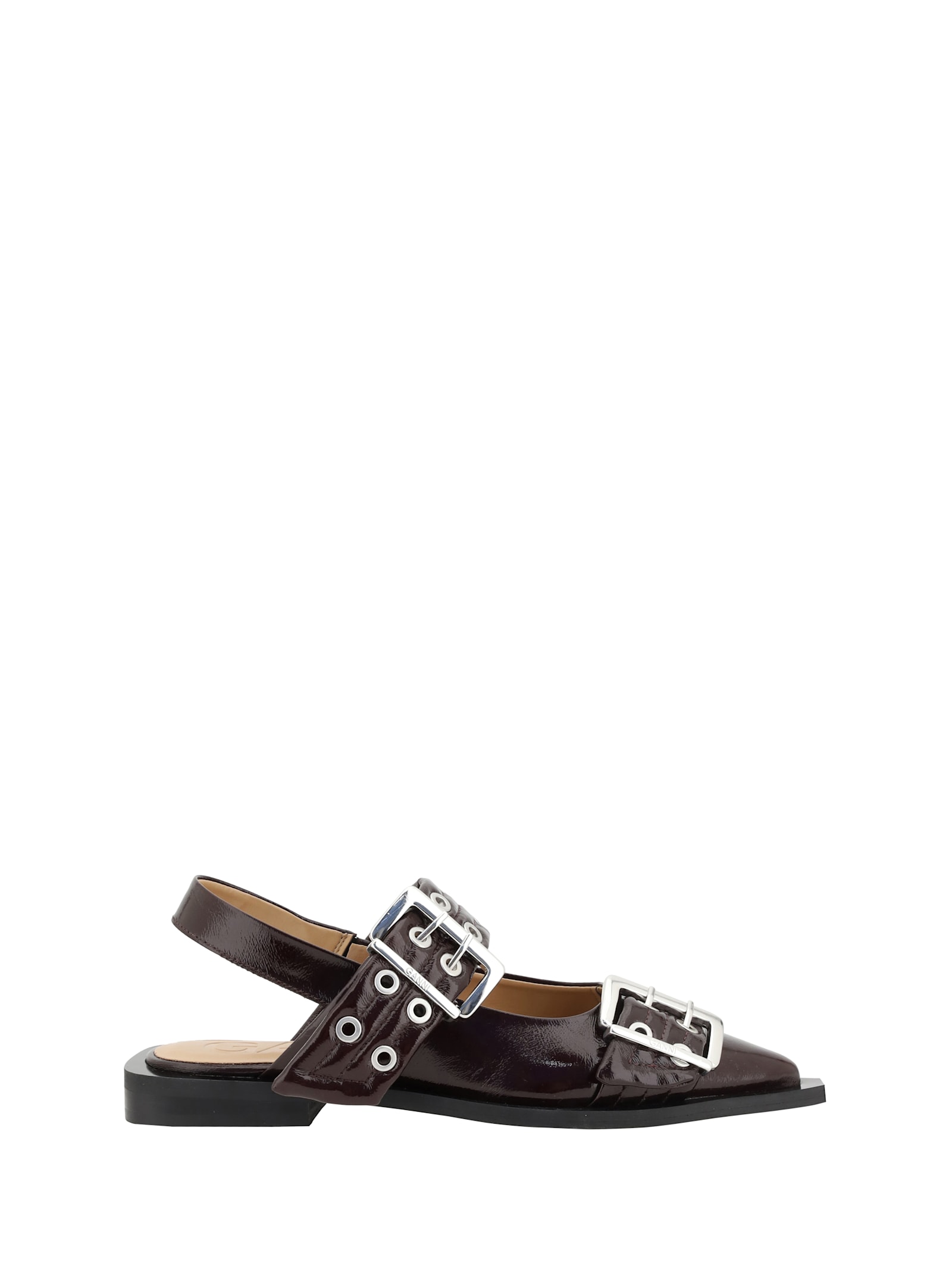 Ganni Buckle Ballerinas In Burgundy