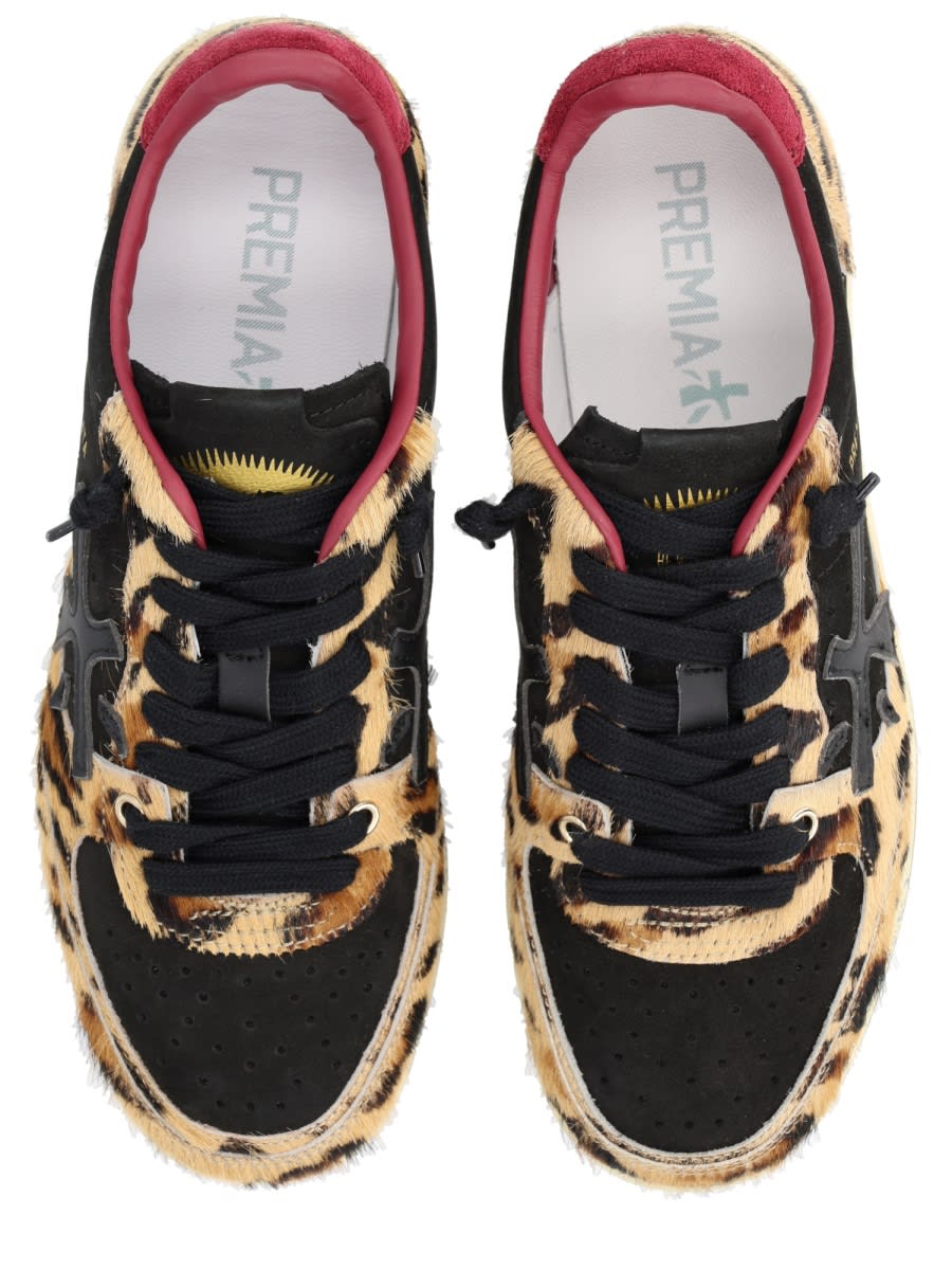 Premiata Leopard Print Low-top Sneakers With Black Suede Overlays In Multi