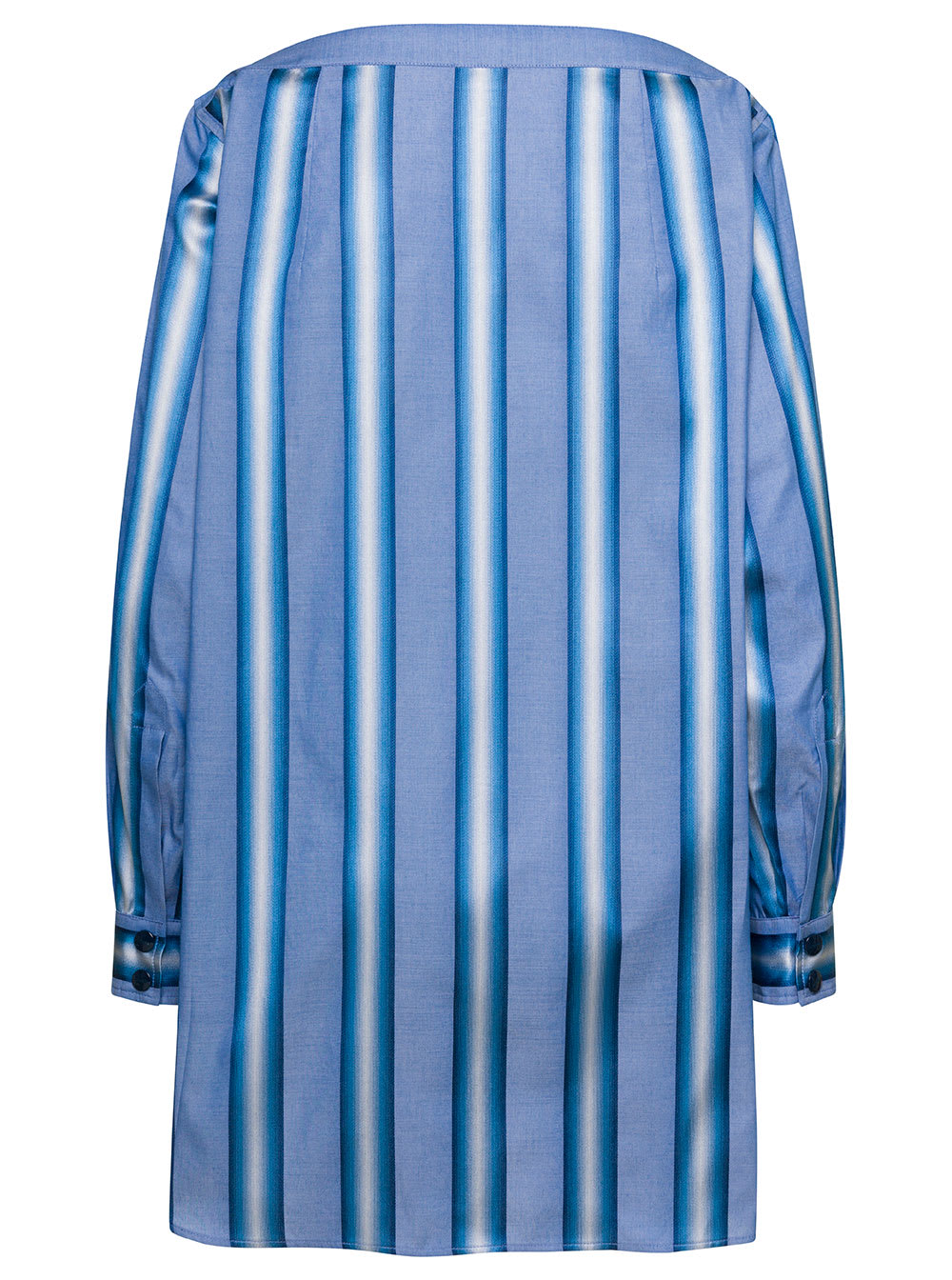 Shop Etro Mini Light Blue Off-the-shoulders Striped Shirt Dress In Cotton And Silk Woman