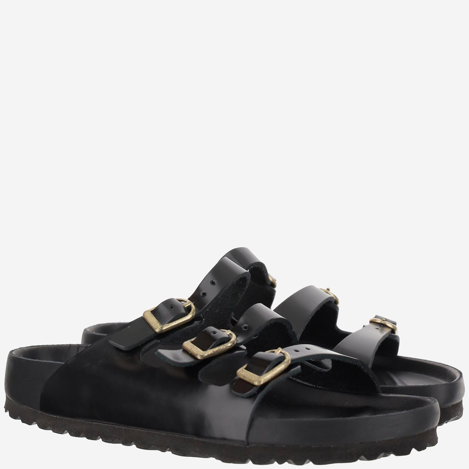 Birkenstock Slide Florida Dbuckle Exquisite Lucida Nera In Multi