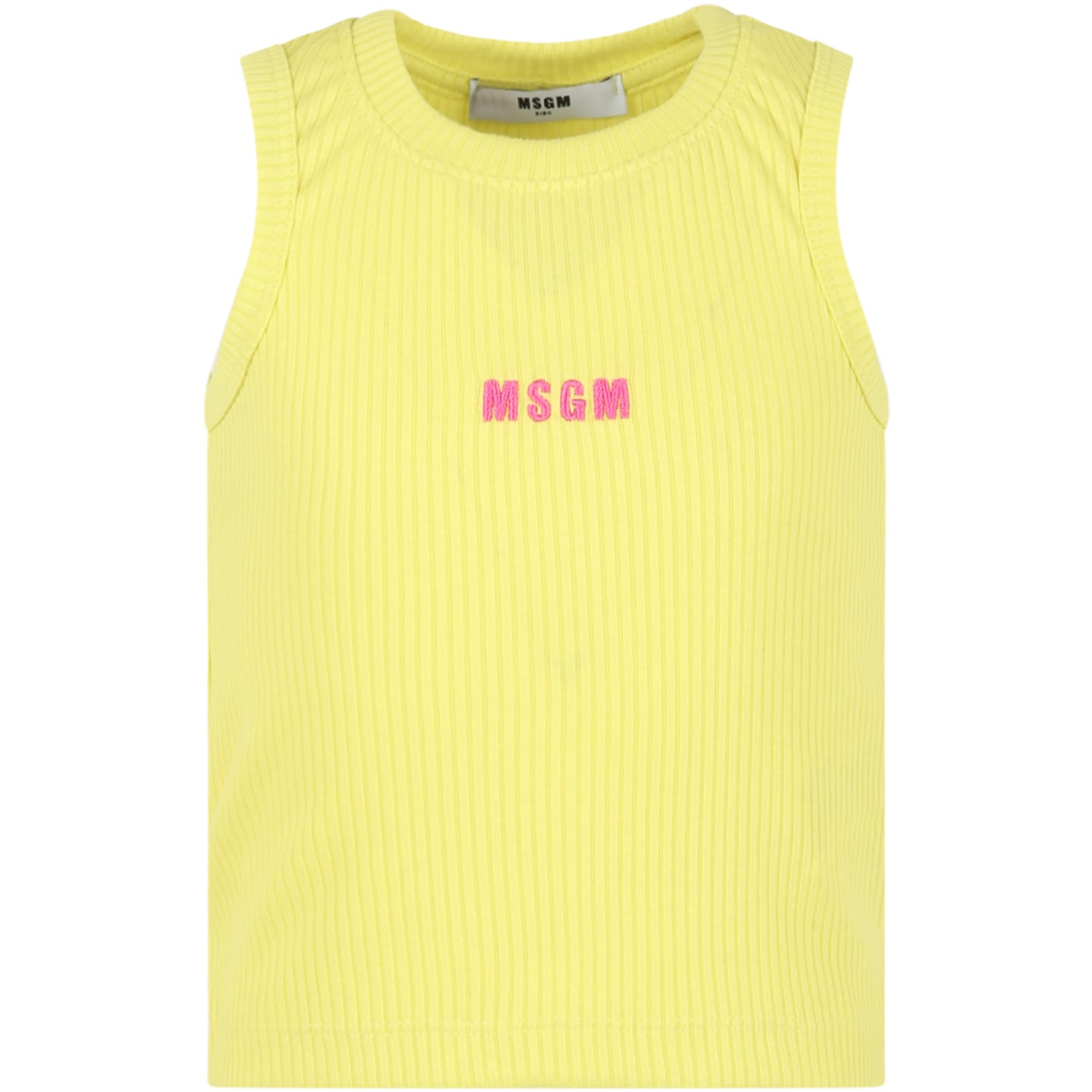 Msgm Kids' Yellow Tank-top For Girl With Logo