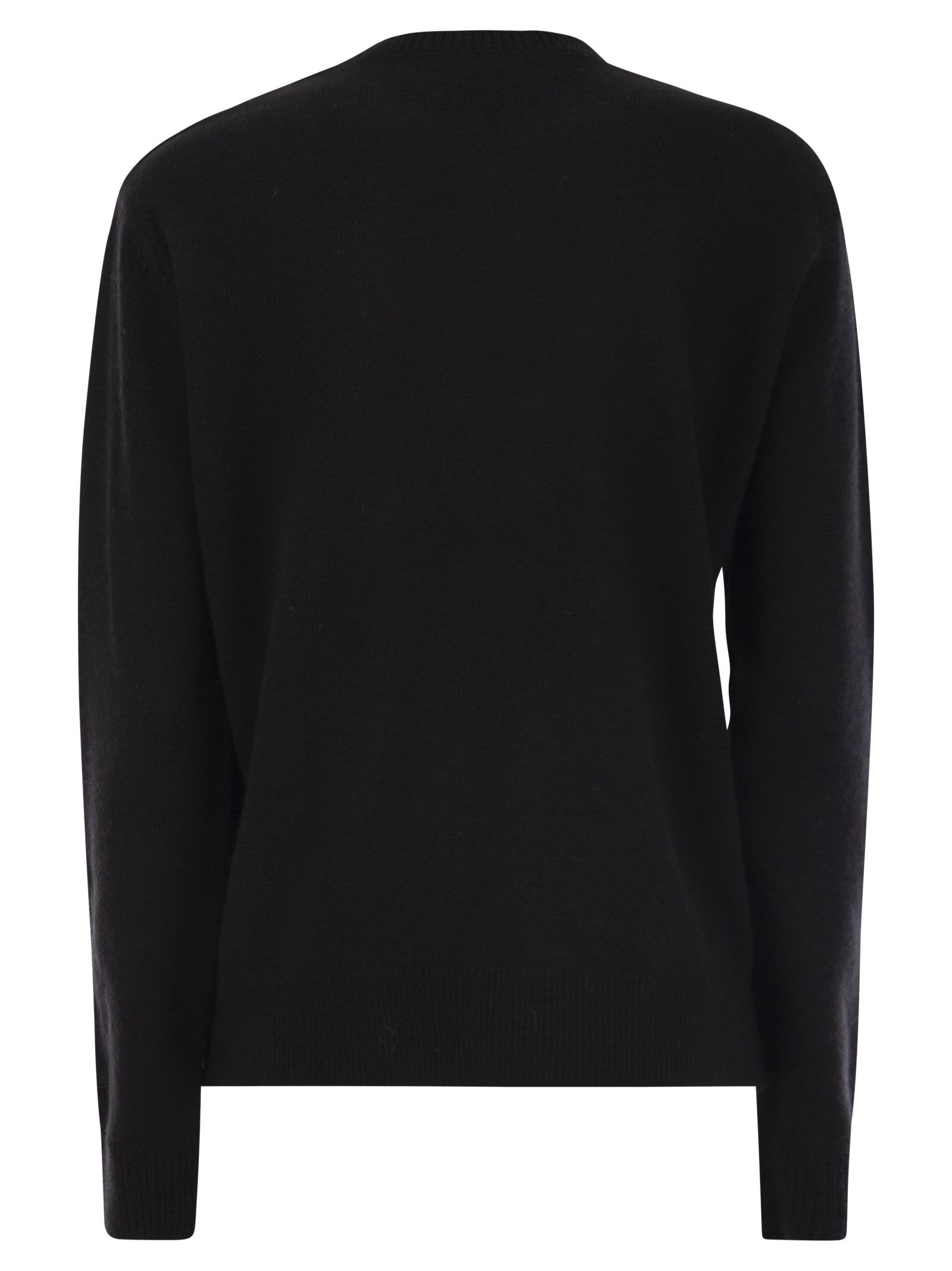 Shop Mc2 Saint Barth Wool And Cashmere Blend Sweater With Embroidery Sono Nera In Black