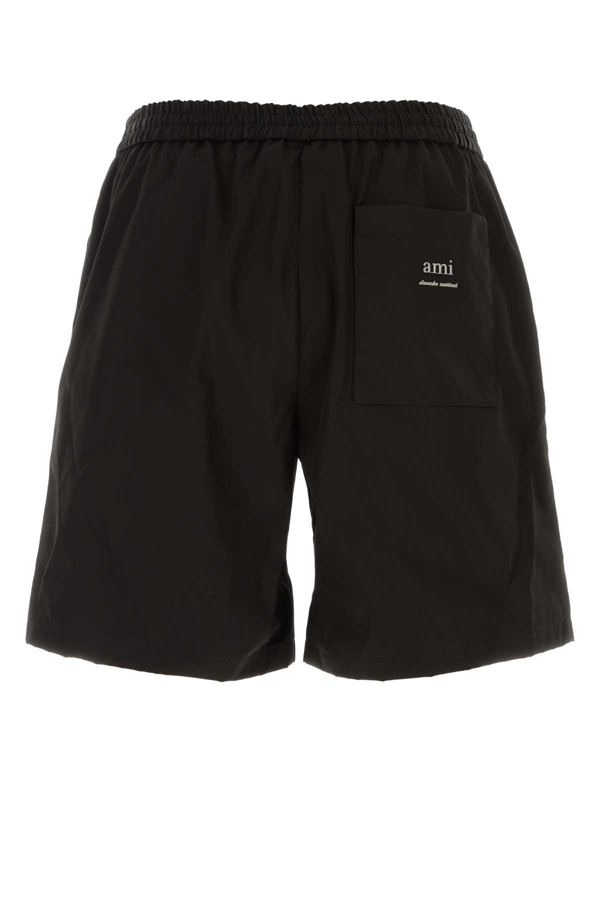 Shop Ami Alexandre Mattiussi Black Nylon Blend Bermuda Shorts