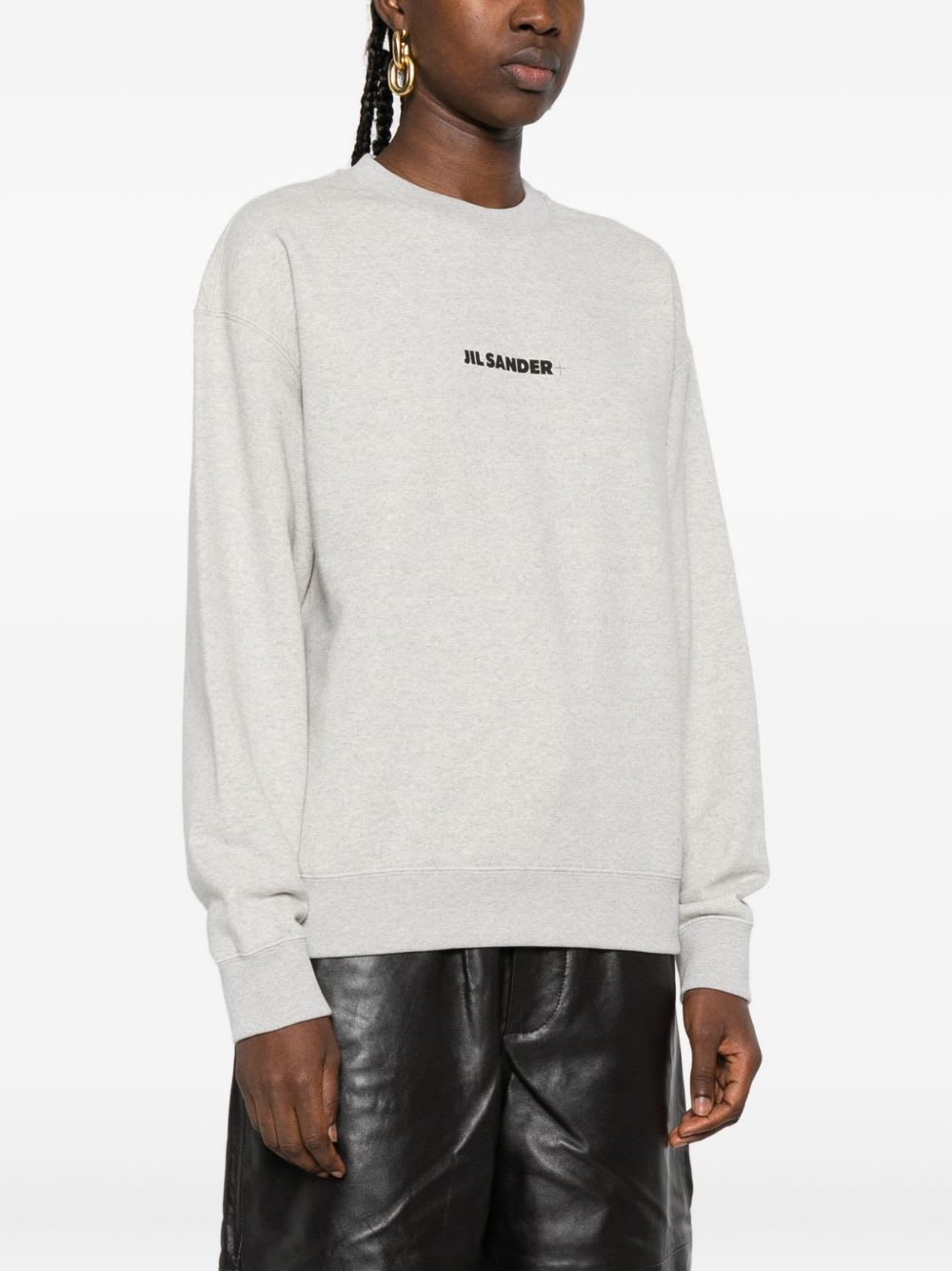 Jil Sander Grey Logo-embroidered Cotton Sweatshirt In Neutral