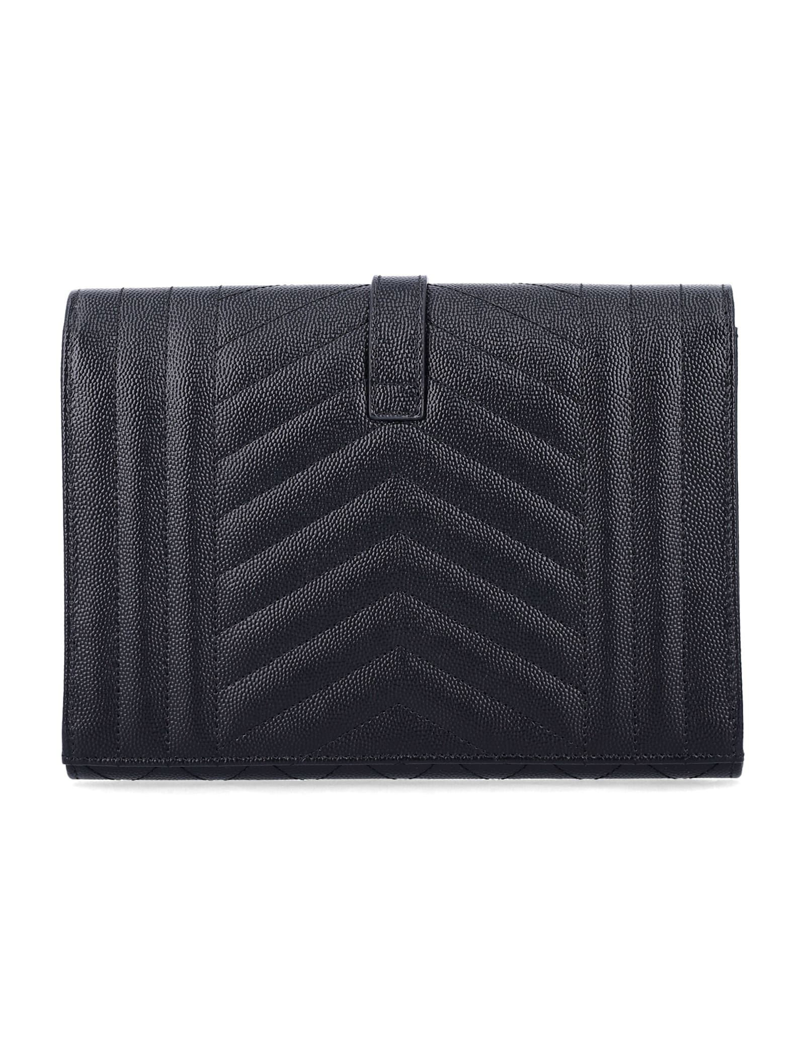 Saint Laurent Envelope Flap Pouch In Mix Matelassé Grain De Poudre Leather In Black