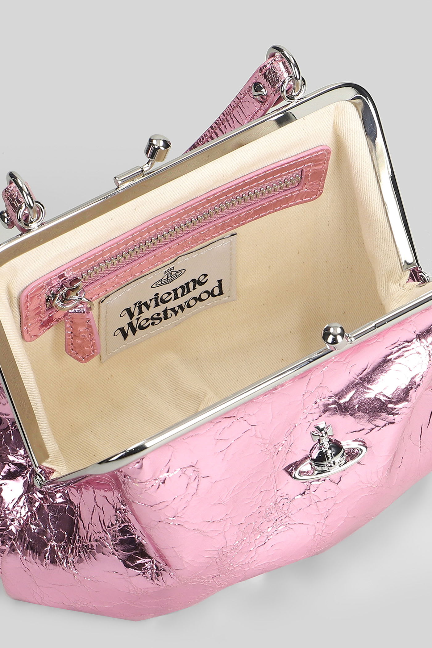Vivienne Westwood Granny Frame Shoulder Bag In Rose-pink Leather In Pink