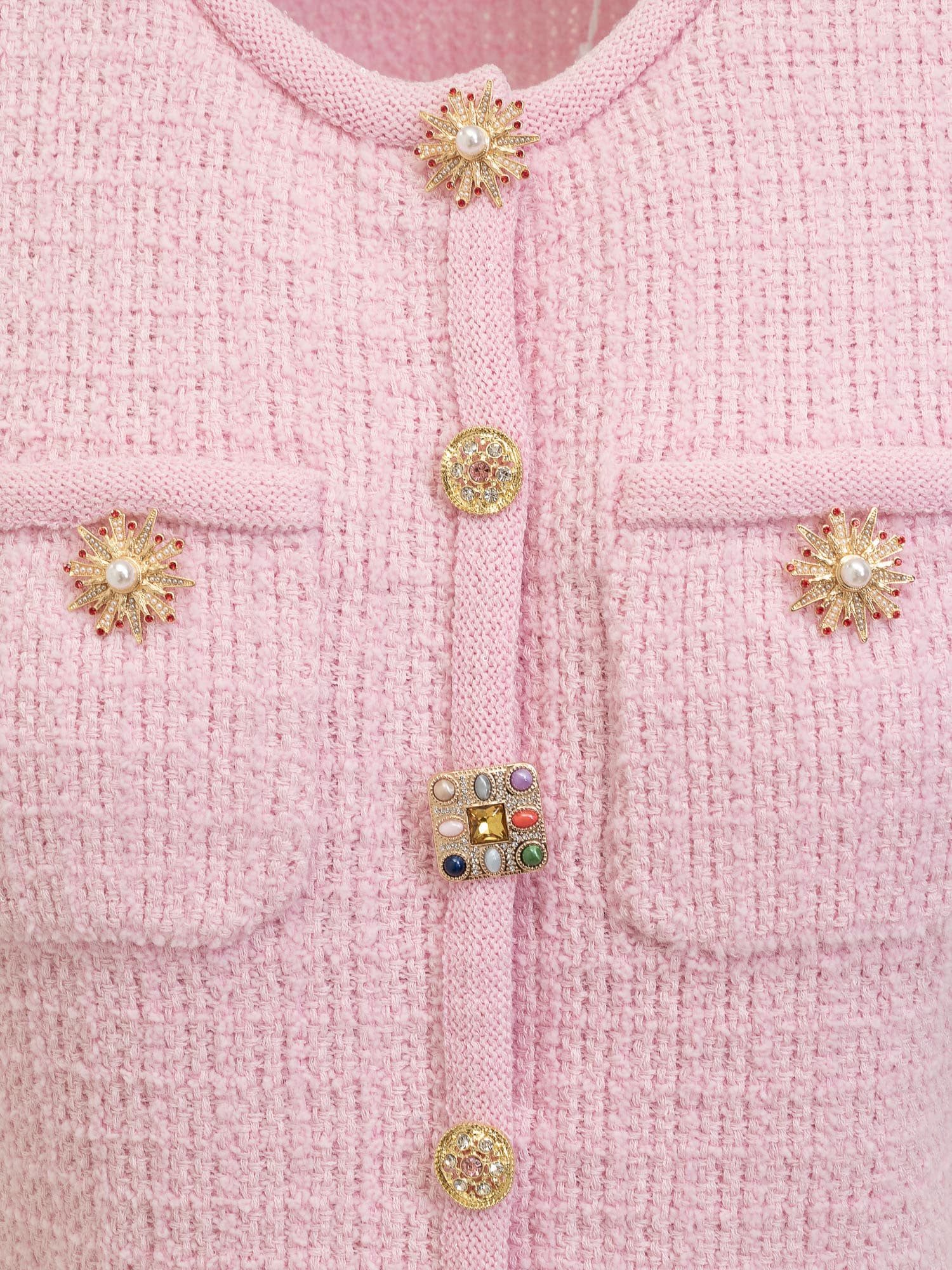 Shop Self-portrait Top With Jewel Buttons In Pink