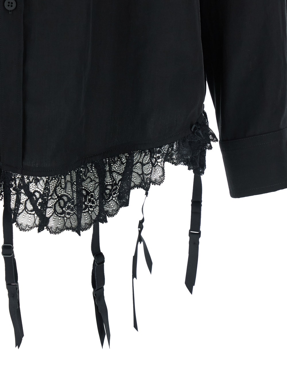 Balenciaga Lingerie Black Sirt With Button-down Collar And Lingerie Detail On The Hem In Tech Fabric Woman
