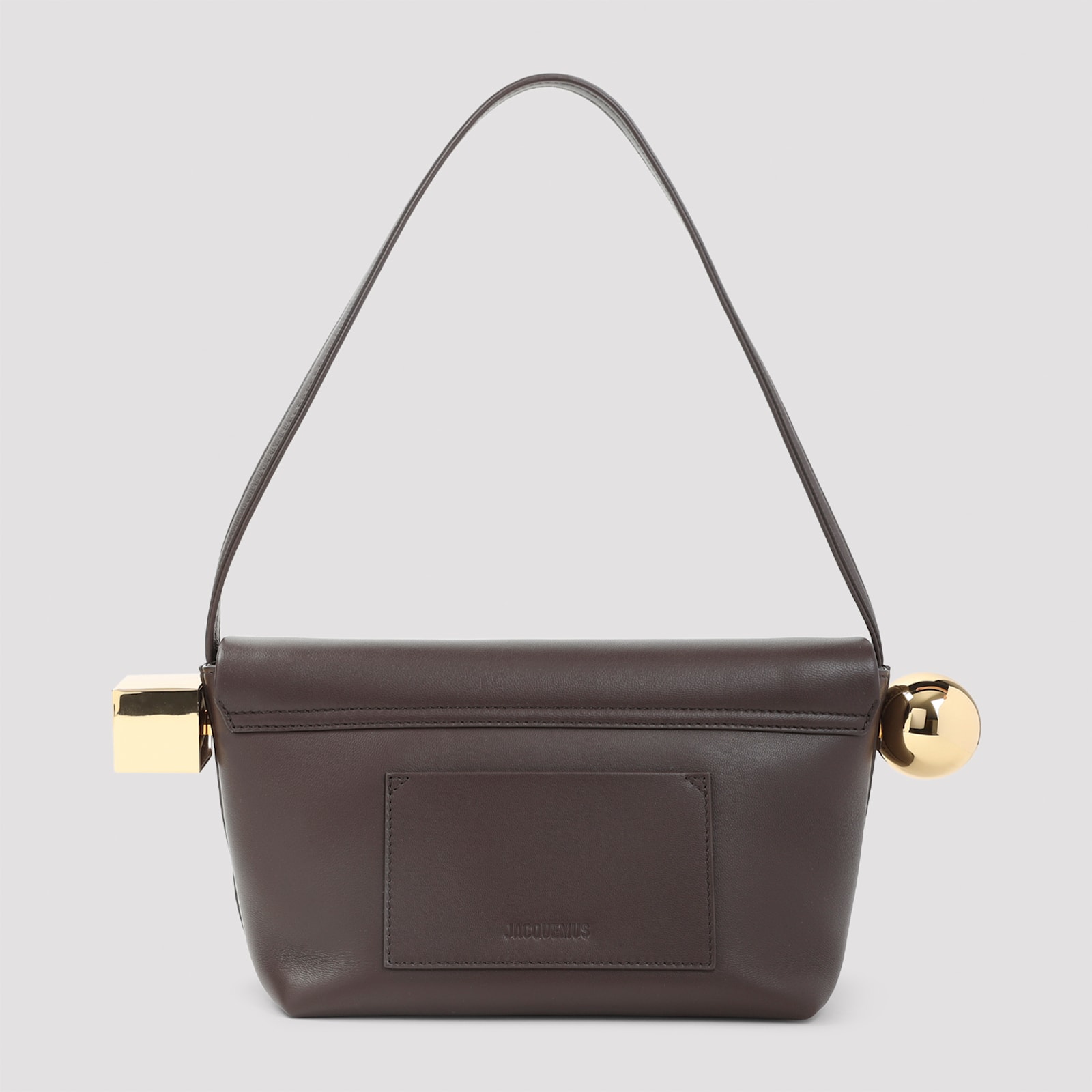 Jacquemus Dark Brown Lamb Leather Le Rond Carre Handbag In Gray