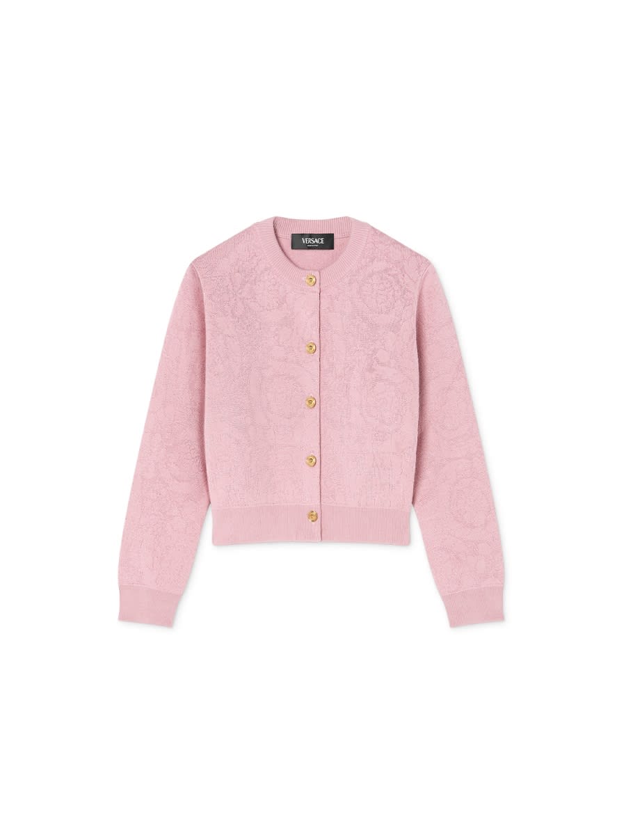 Versace Kids' Knit Sweater Baroque Jacquard In Pink