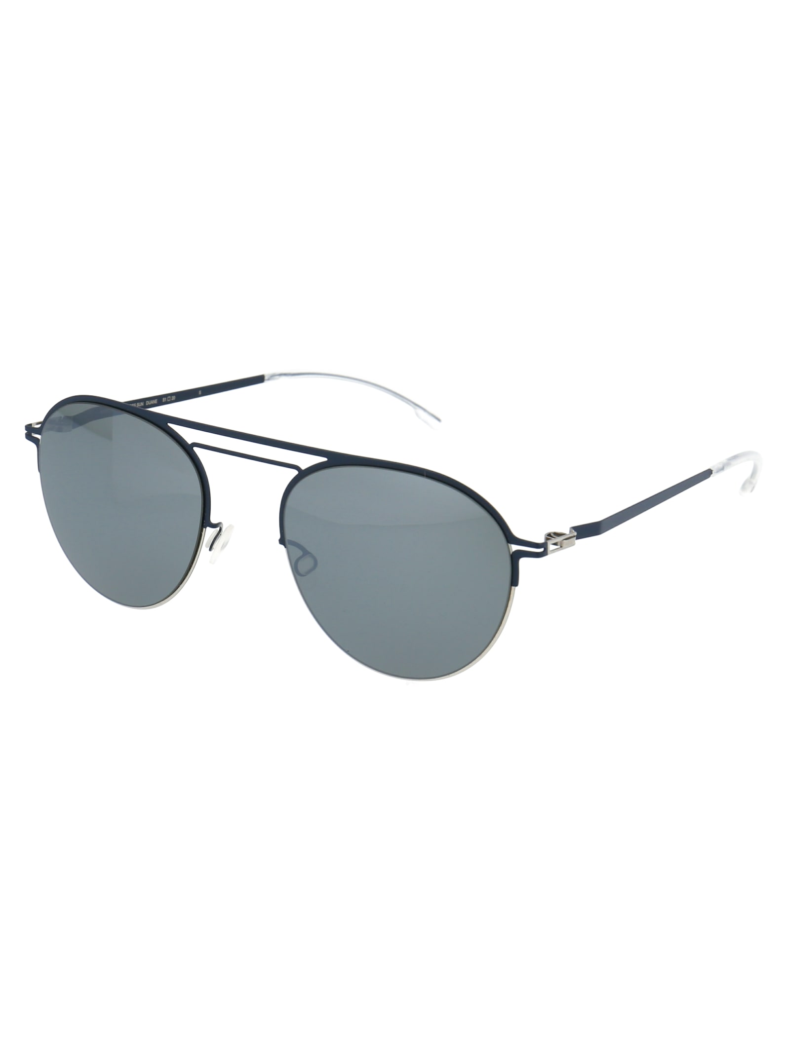 Shop Mykita Duane Sunglasses In 091 Silver/navy Light Silver Flash