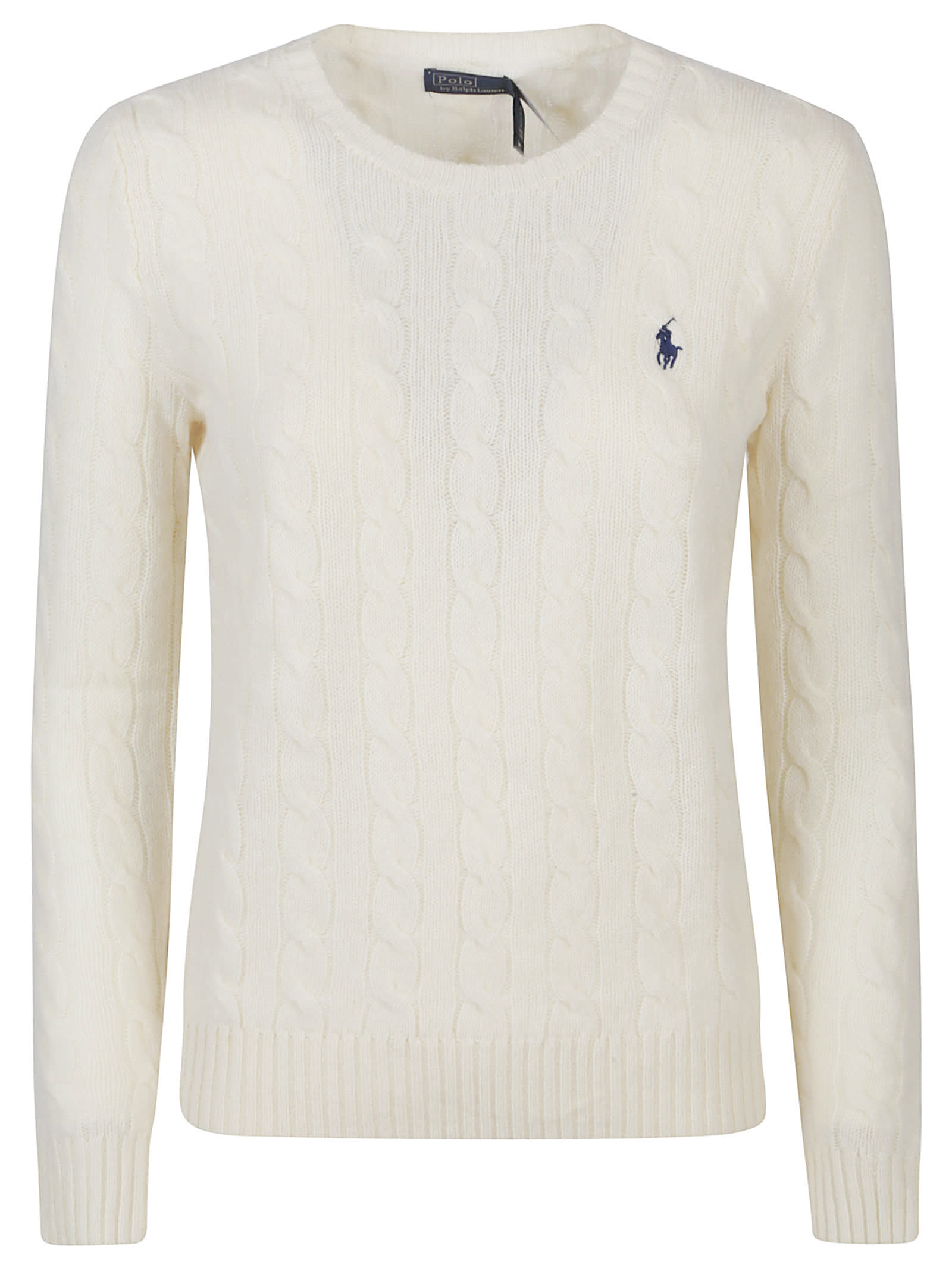 Polo Ralph Lauren Classic Cable Knit Sweater With Round Neckline And Ribbed Details In Neutral