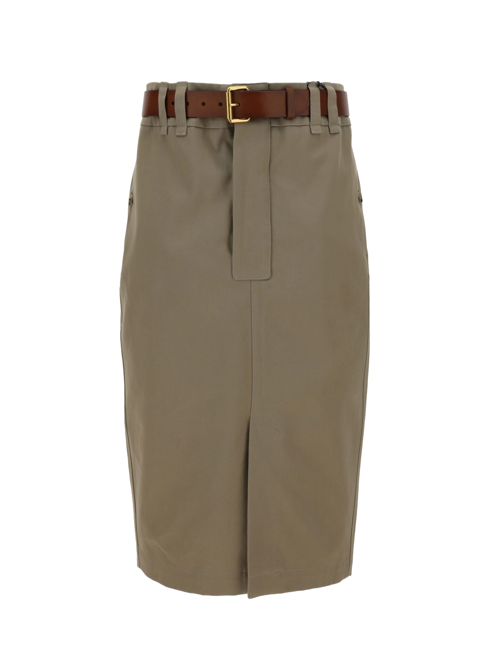 Saint Laurent Jupe Saharienne Gabardine De Coton Mercerisee