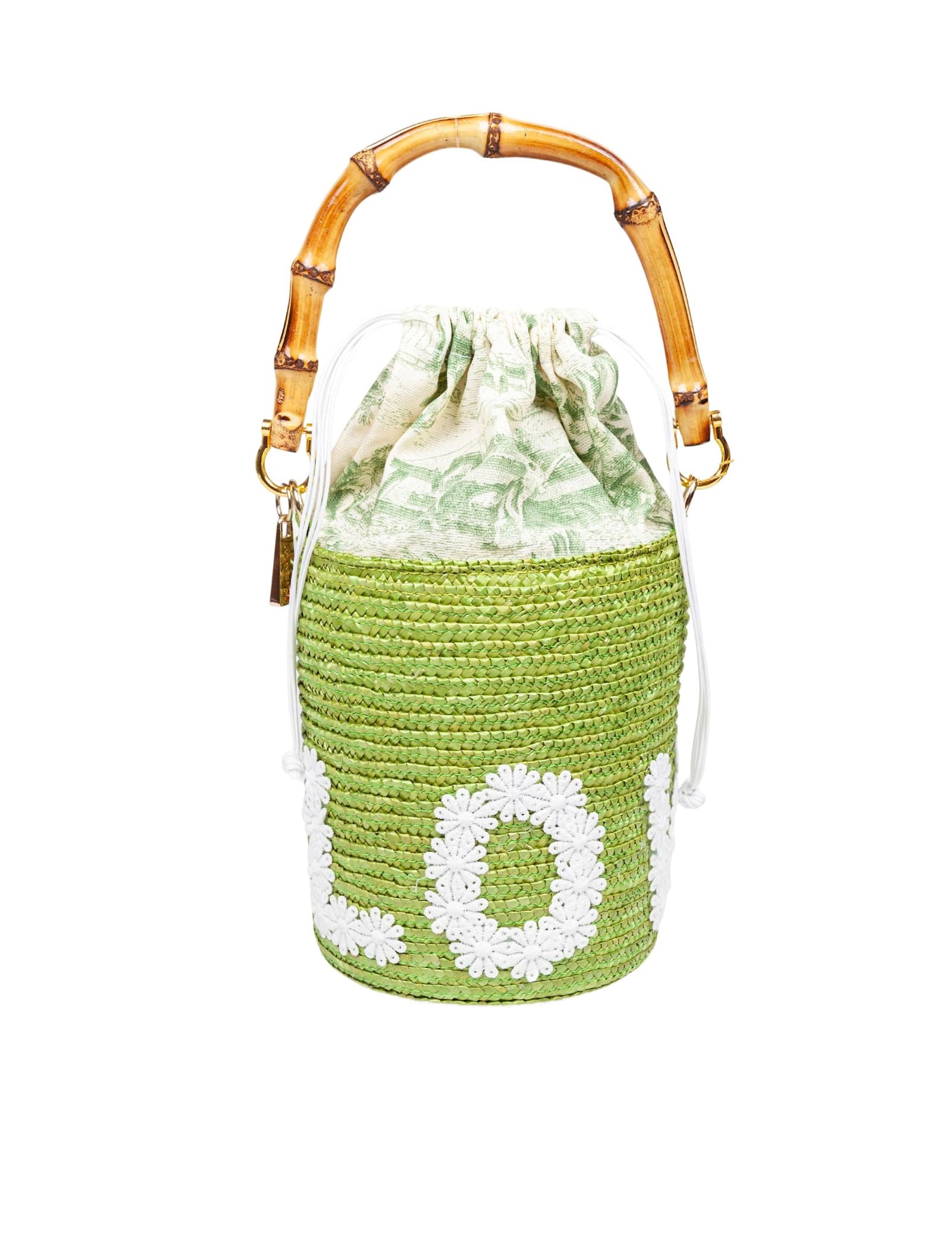 LaMilanesa Love Bucket Bag In Straw Color Green
