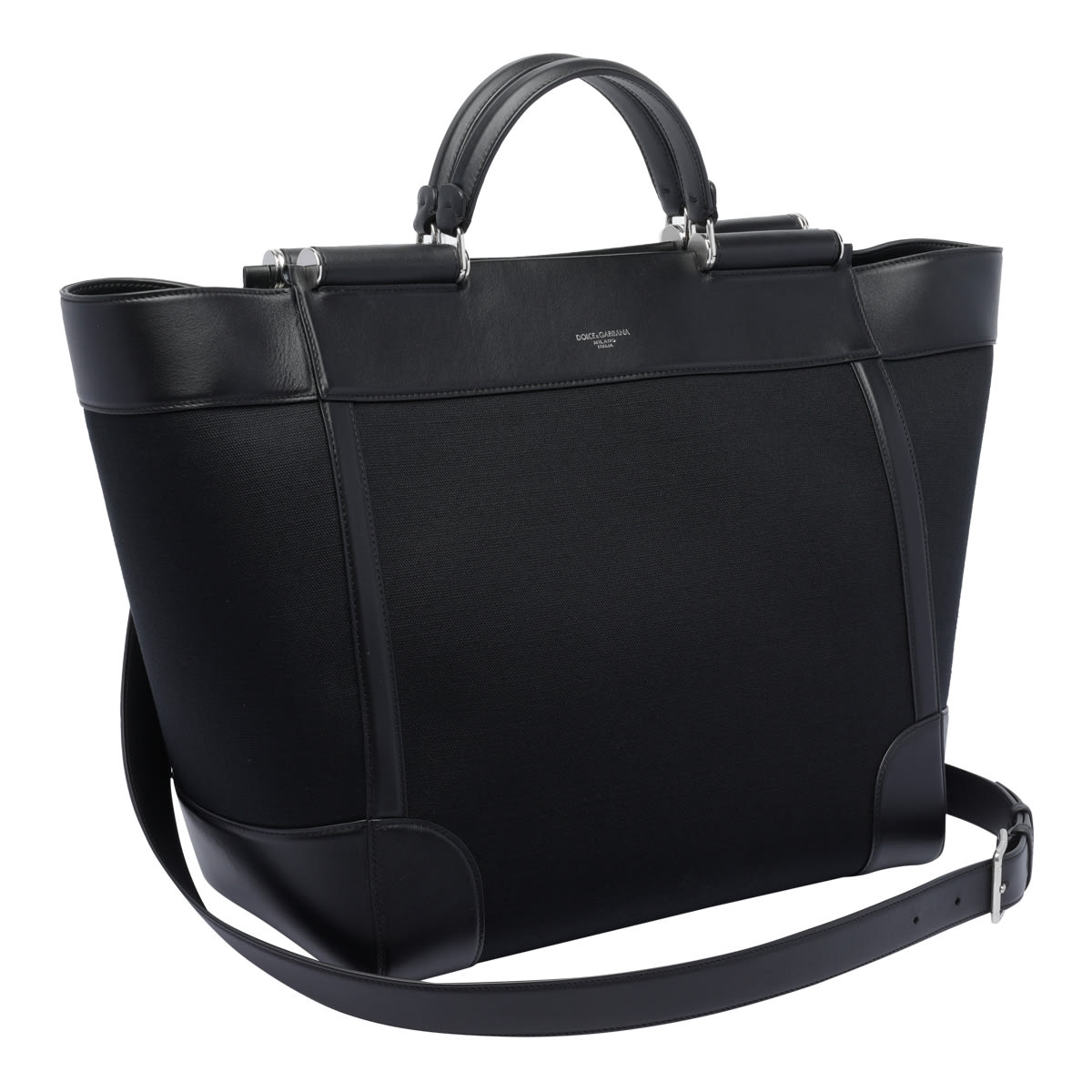Dolce & Gabbana Black Panama And Leather Top Handle Bag