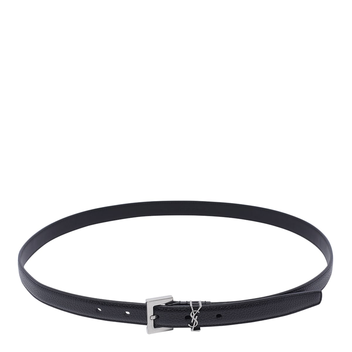 Shop Saint Laurent Cassandre Narrow Belt In Black