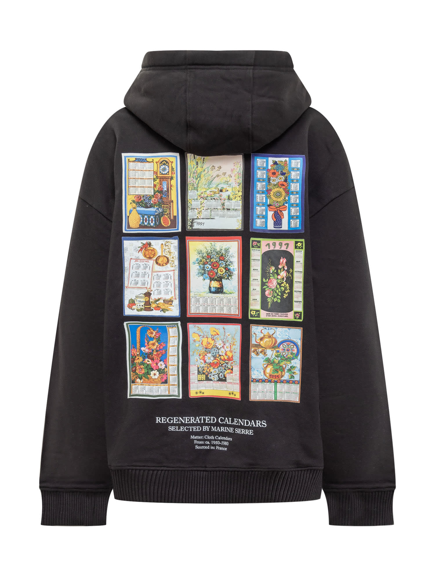 Shop Marine Serre Hoodie With Regenerated Calendars Print In Black