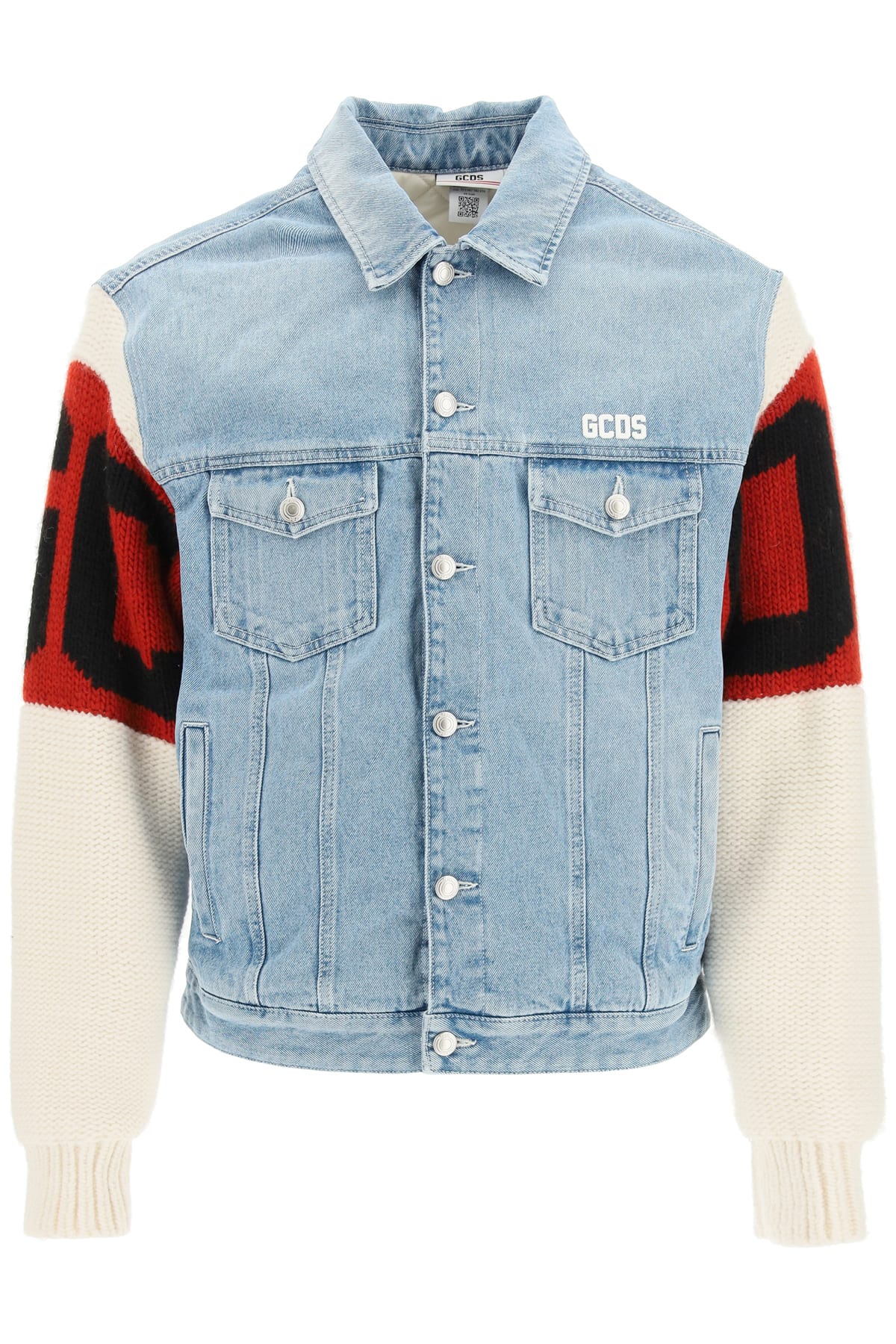 GCDS Denim Jacket With Wool Sleeves