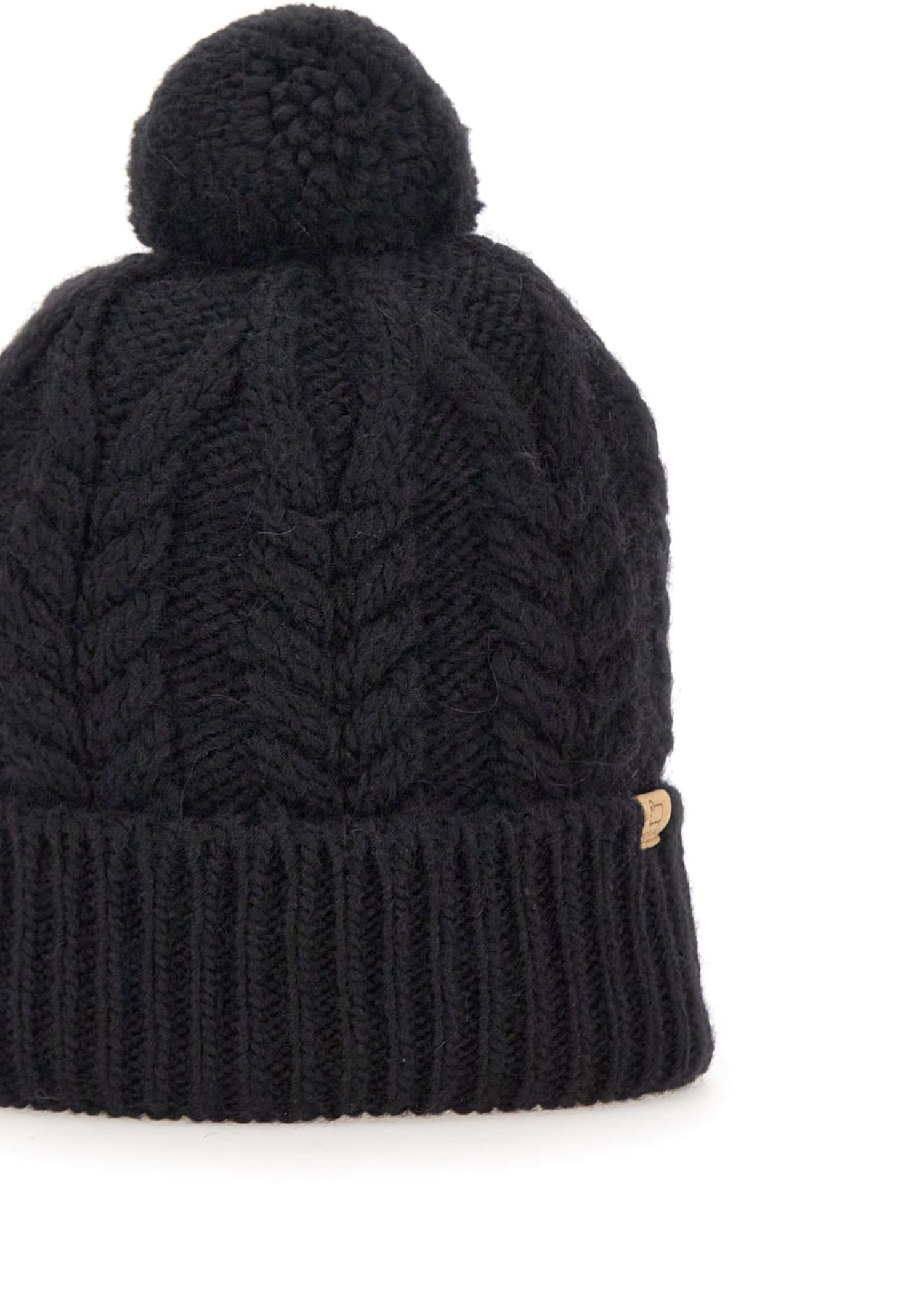 Shop Woolrich Cable Pom Pom Beanie Wool And Alpaca Cap In Black