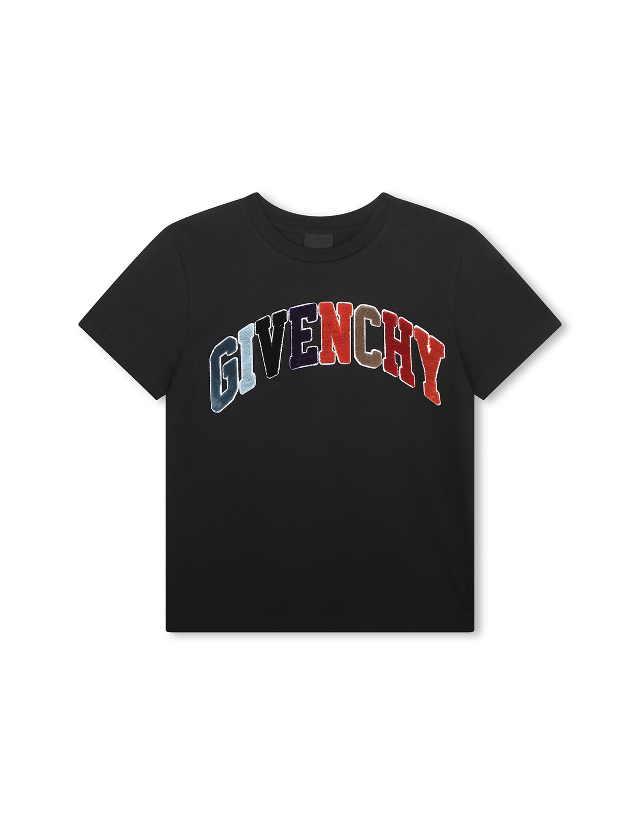 GIVENCHY BLACK T-SHIRT WITH MULTICOLOURED SIGNATURE