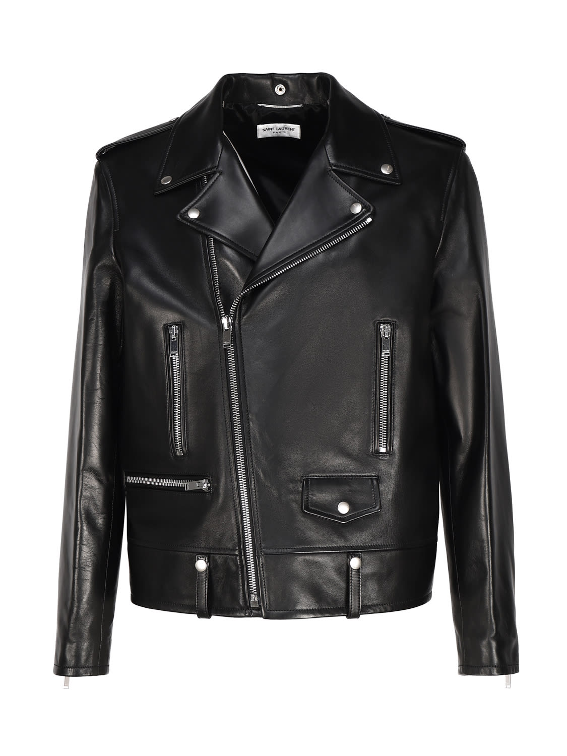 Shop Saint Laurent Leather Motorcycle Jacket In Black