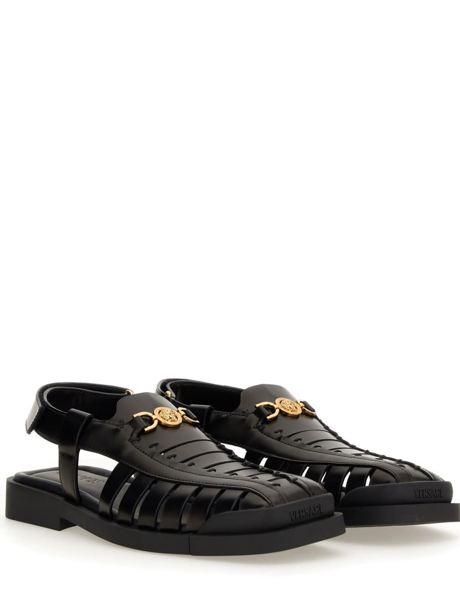 Shop Versace Medusa Slingback Sandal 95 In Black