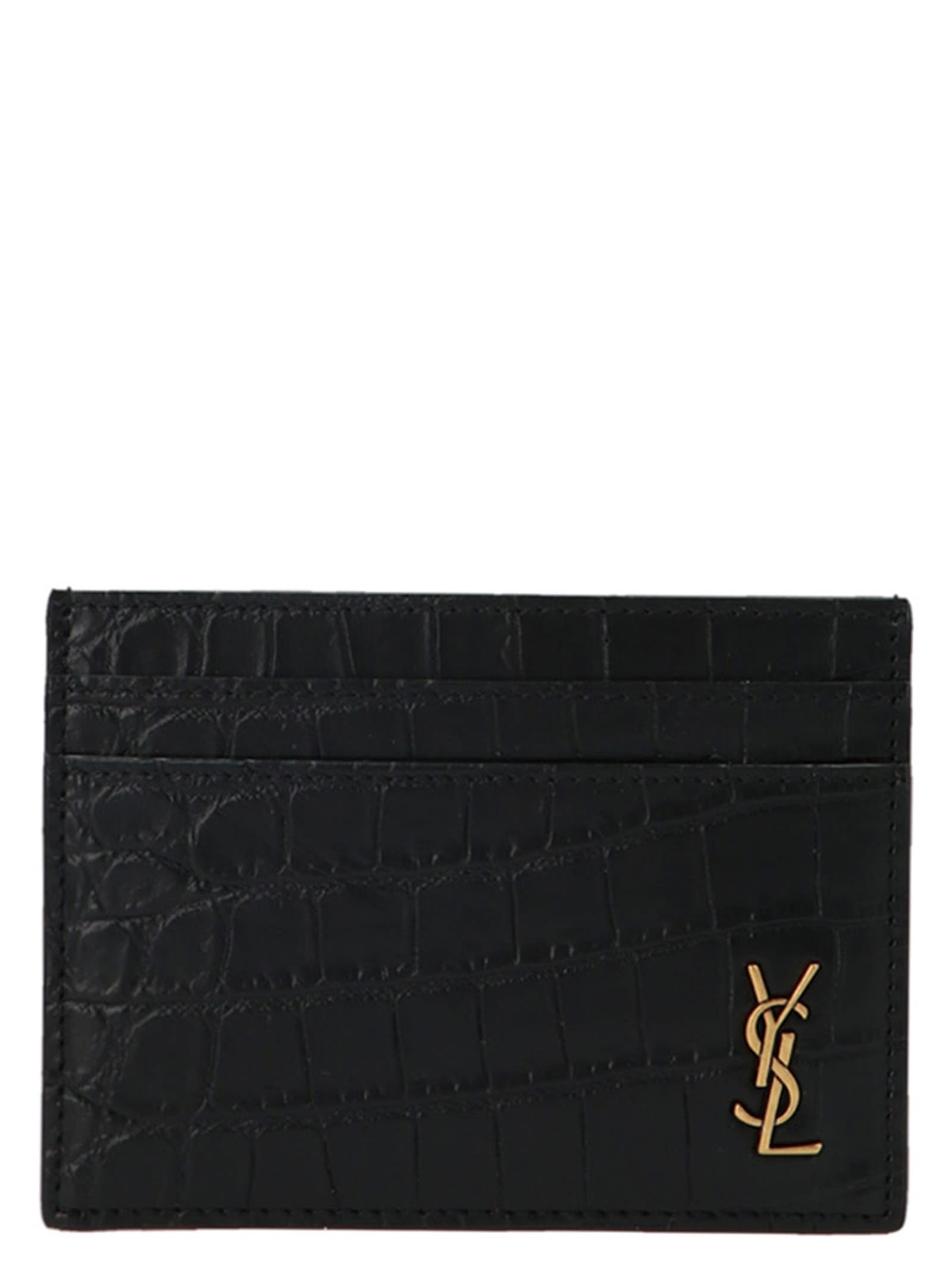 Shop Saint Laurent Tiny Cassandre Card Holder In Black