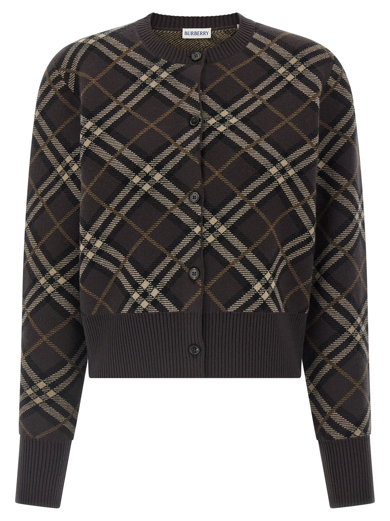 Burberry Ribbed Cuff Long Sleeve Knit Cardigan In Brown