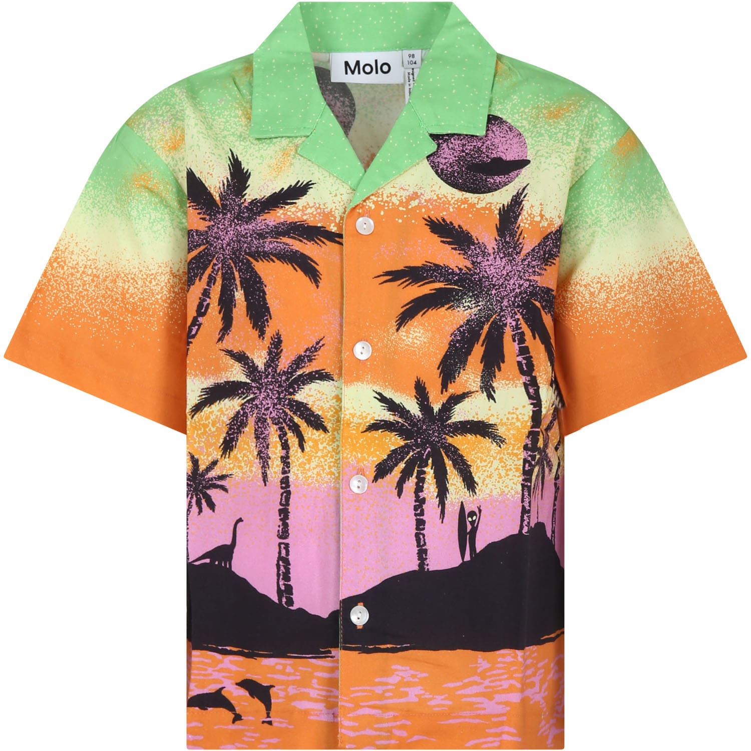 Molo Kids' Orange Shirt For Boy With Alien And Palm Tree Print In Multicolor