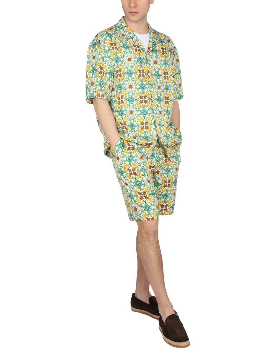 Drôle De Monsieur Multicolor Shorts Faïence With Graphic Print All-over In Green