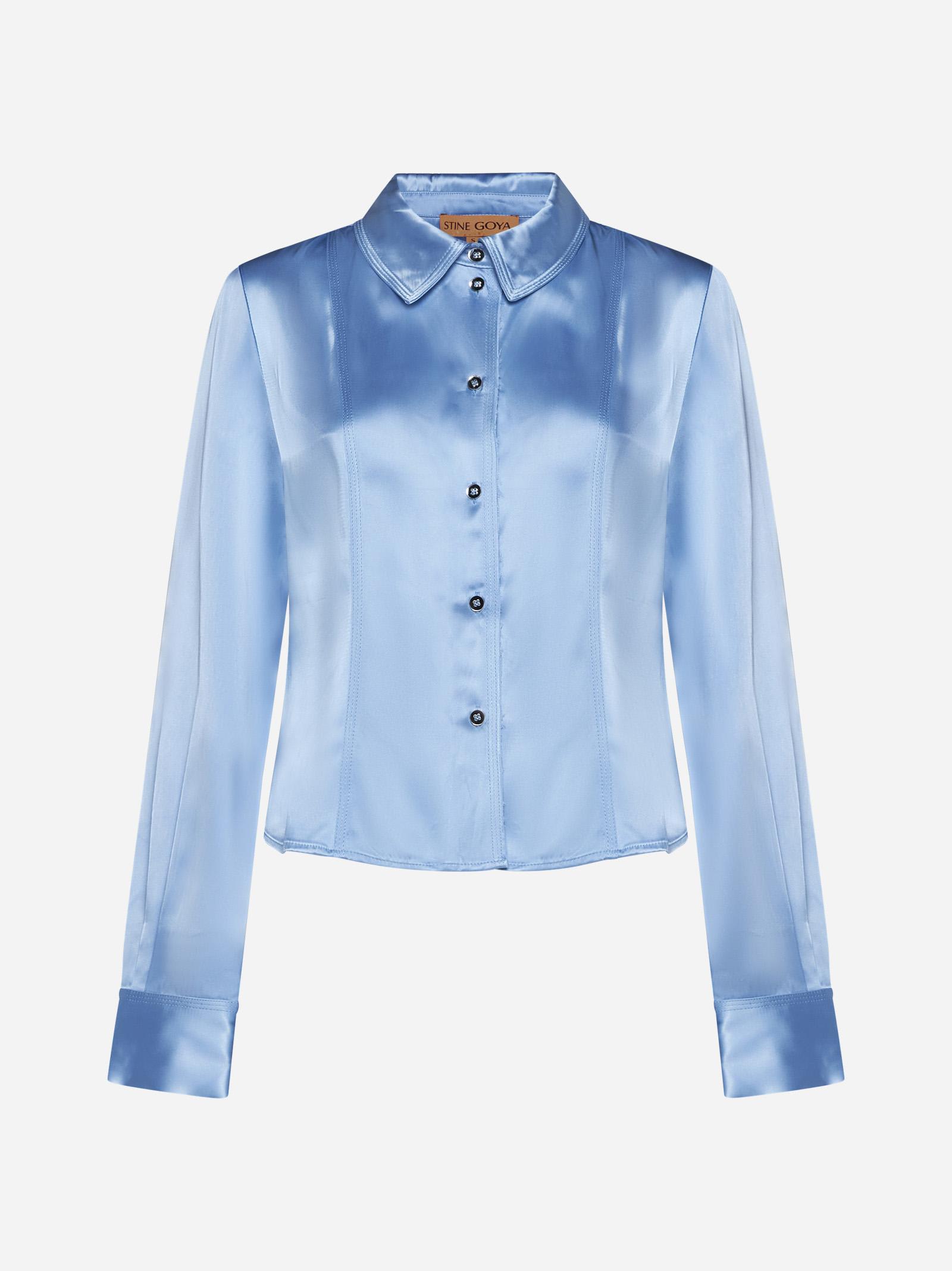 Shop Stine Goya Shane Viscose Satin Shirt In Azzurro
