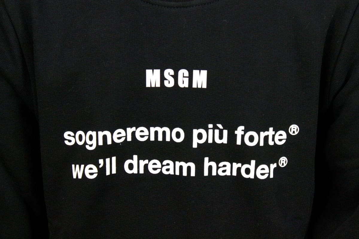 Shop Msgm Long-sleeved Crewneck Sweatshirt In Cotton With Writing In Black